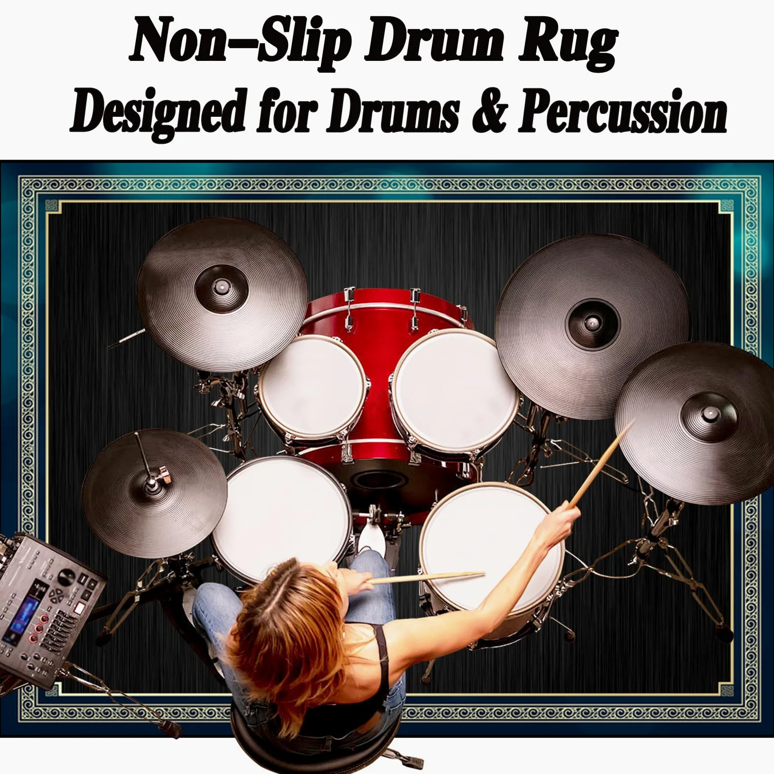 230 x 180 cm Tappeto per Batteria Acustica Tappeto Drum Antiscivolo Tamburo Tappeto, Tappeto Batteria Elettronica Professionale Assorbimento degli Urti Insonorizzato Antiscivolo Tappeto a Tamburo