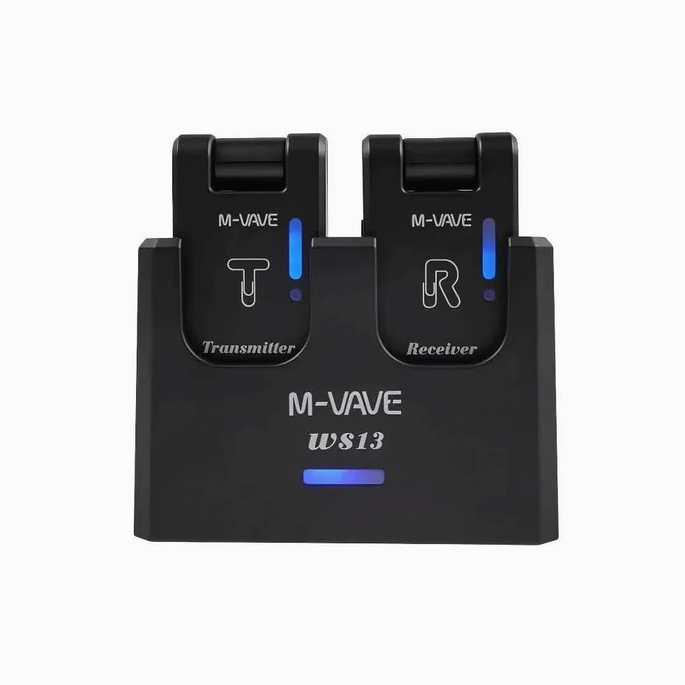 M-VAVE WS13 - Sistema wireless per chitarra a 5,8 GHz, trasmettitore e ricevitore ricaricabili per chitarra elettrica e basso, sistema wireless plug and play con custodia di ricarica, jack da 6,35 mm