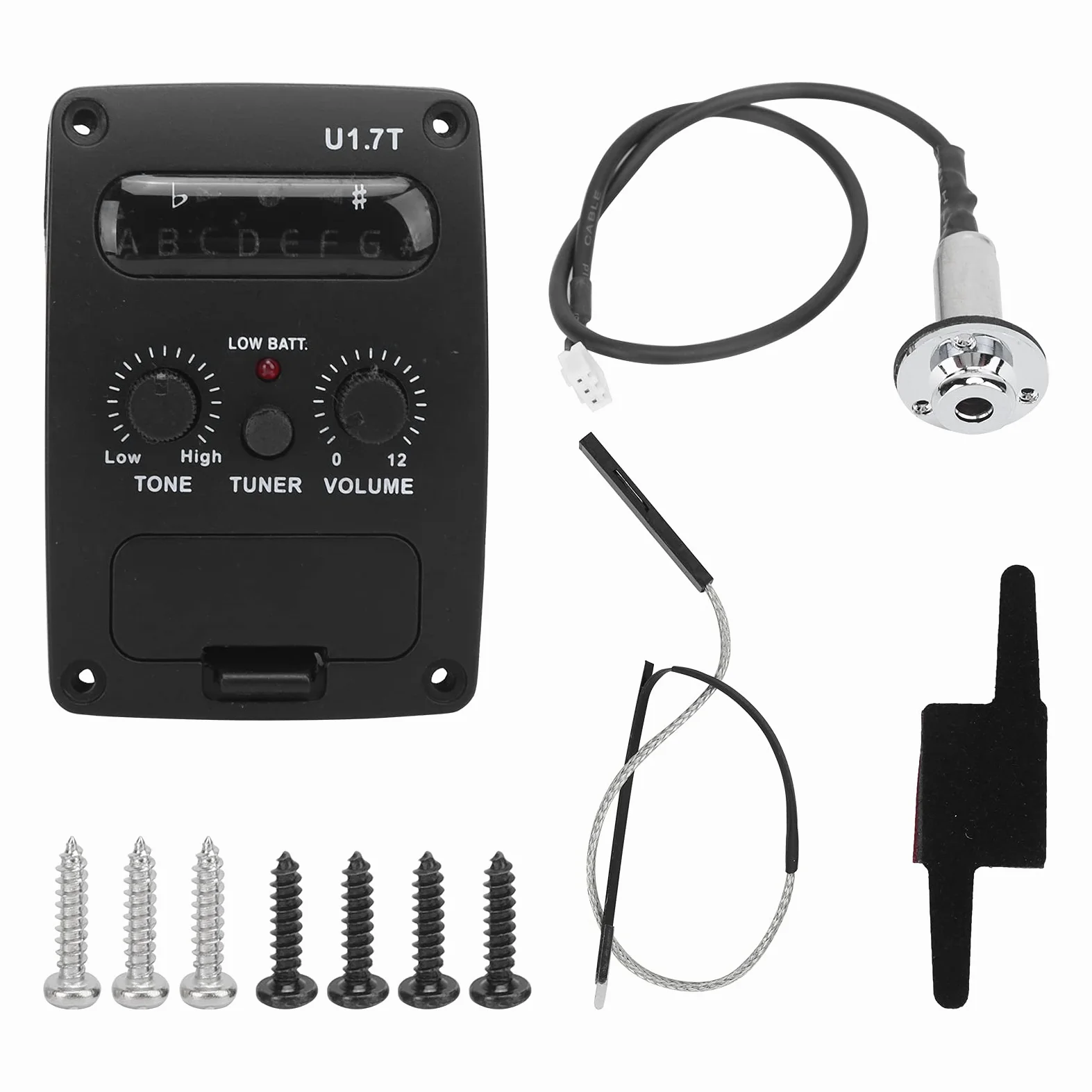 Naroote Pickup per Ukulele Robusto Pickup per Chitarra Hawaii in Metallo con Funzione Accordatore per Chitarristi Acustici Materiale: Metallo e Plastica (BLACK)