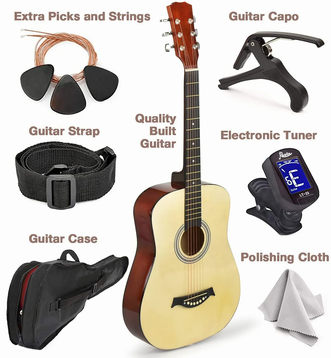 MasterPlay - Chitarra acustica classica per bambini da 76,2 cm, per principianti, kit di base per corde acustiche: borsa per chitarra, accordatore, tracolla, corde extra, plettri, panno di lavaggio