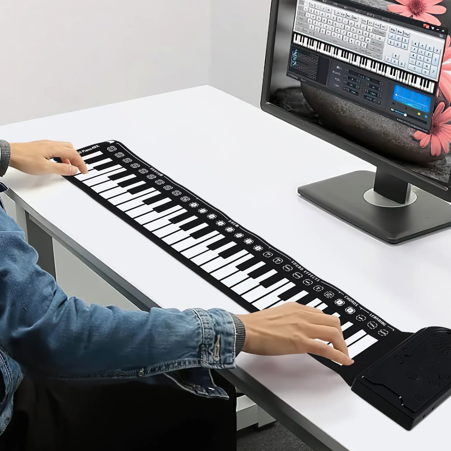 Baluue Pianoforte Digitale Portatile Funzione Registrazione e Ritmo Regolabile 49 Tasti Arrotolabile in Silicone per Principianti e Ragazzo Ragazza