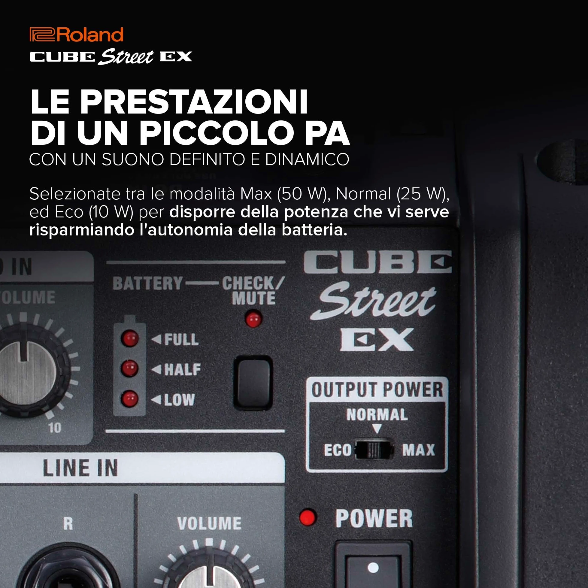 Roland CUBE Street EX | Amplificatore stereo da 50W alimentato a batteria | Suono definito e dinamico | Ideale per le performance all'aperto | Supporta microfoni, strumenti & dispositivi audio