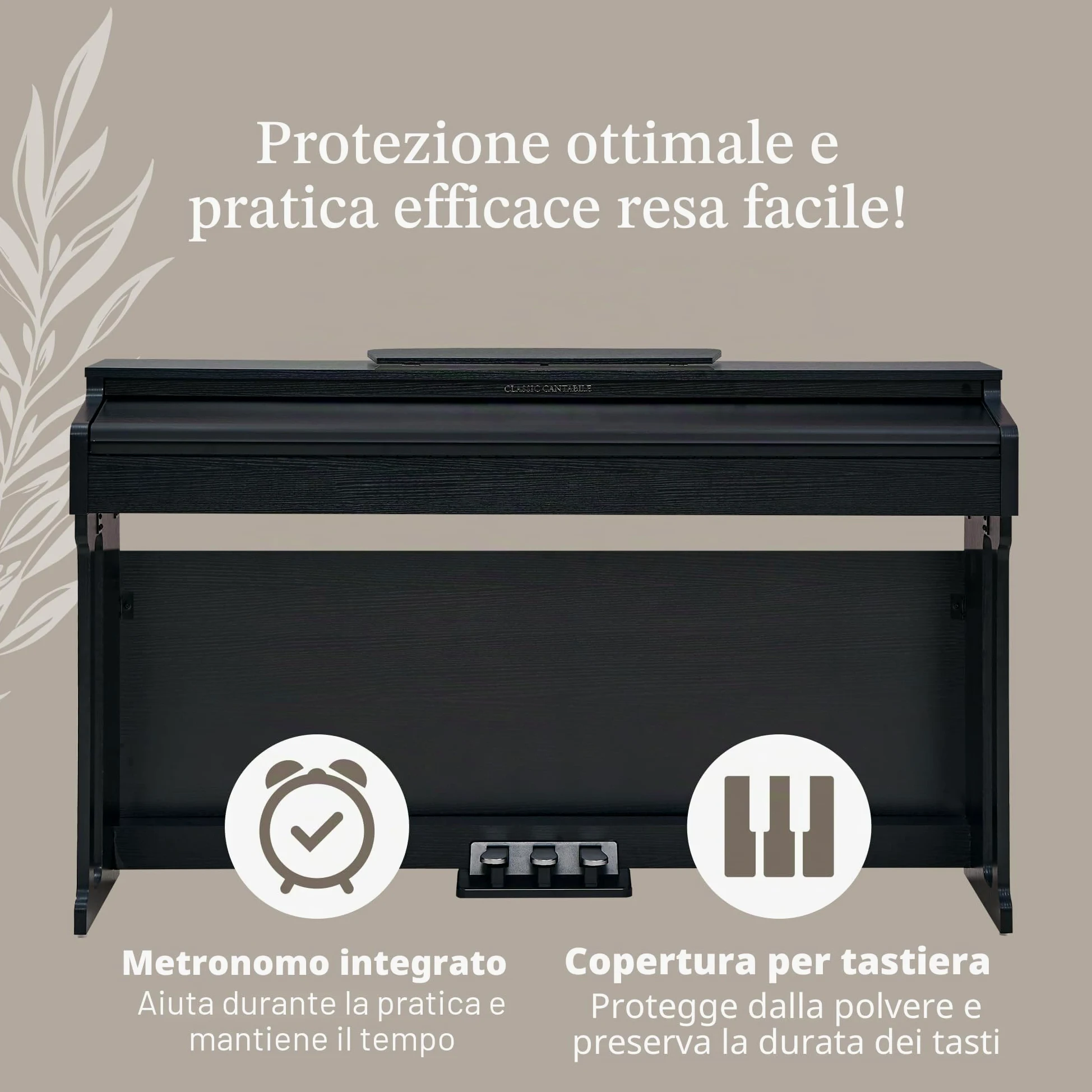 Classic Cantabile DP-220 SM E-Piano Nero Opaco, Polifonia a 64 voci | 88 tasti pesati con meccanica a martello, Dinamica di tocco regolabile su 5 livelli, 10 demo-song interni, 20 suoni, Soft