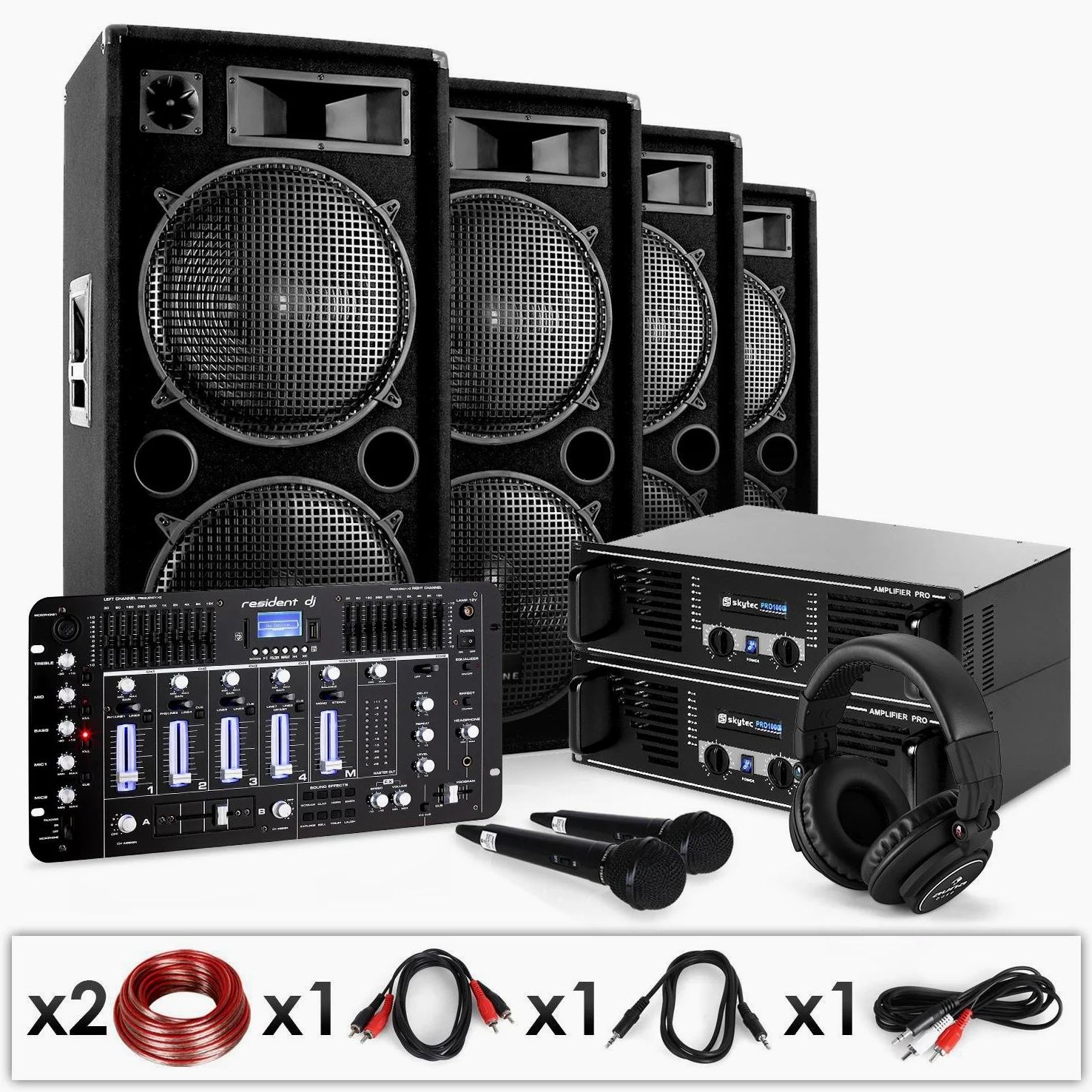 DJ Set sonoro "Bass First Pro Bluetooth" 2 x Amplificatori 4 x Casse 4000W