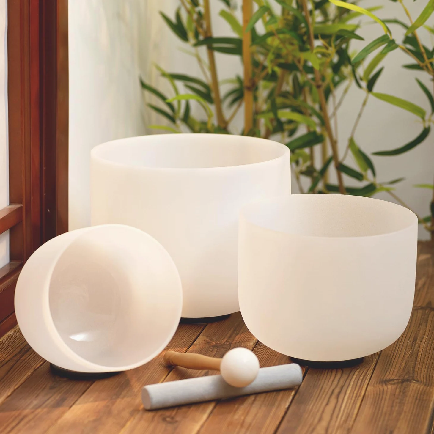 Hye-eun Set di 3 campane tibetane in cristallo, 432 Hz, 20-30 cm, Sol Mi Do, con custodia per il trasporto per guarigione del suono e meditazione