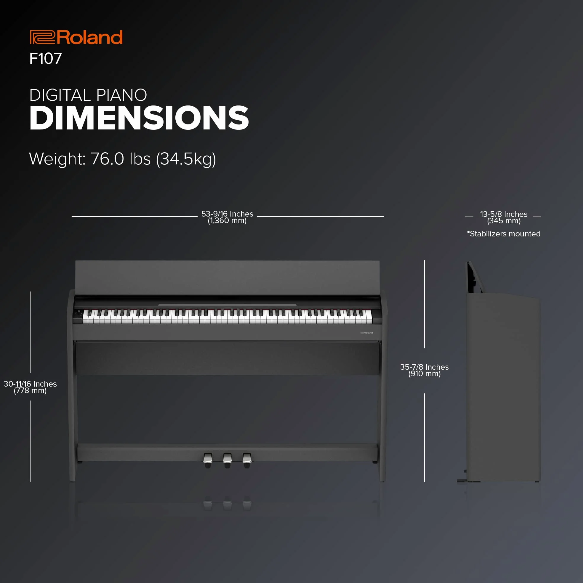 Roland F107 Digital Piano | Piano domestico lineare ed acquistabile con disegno moderno attraente | Perfetto per i principianti | A bordo di Bluetooth® e altro ancora