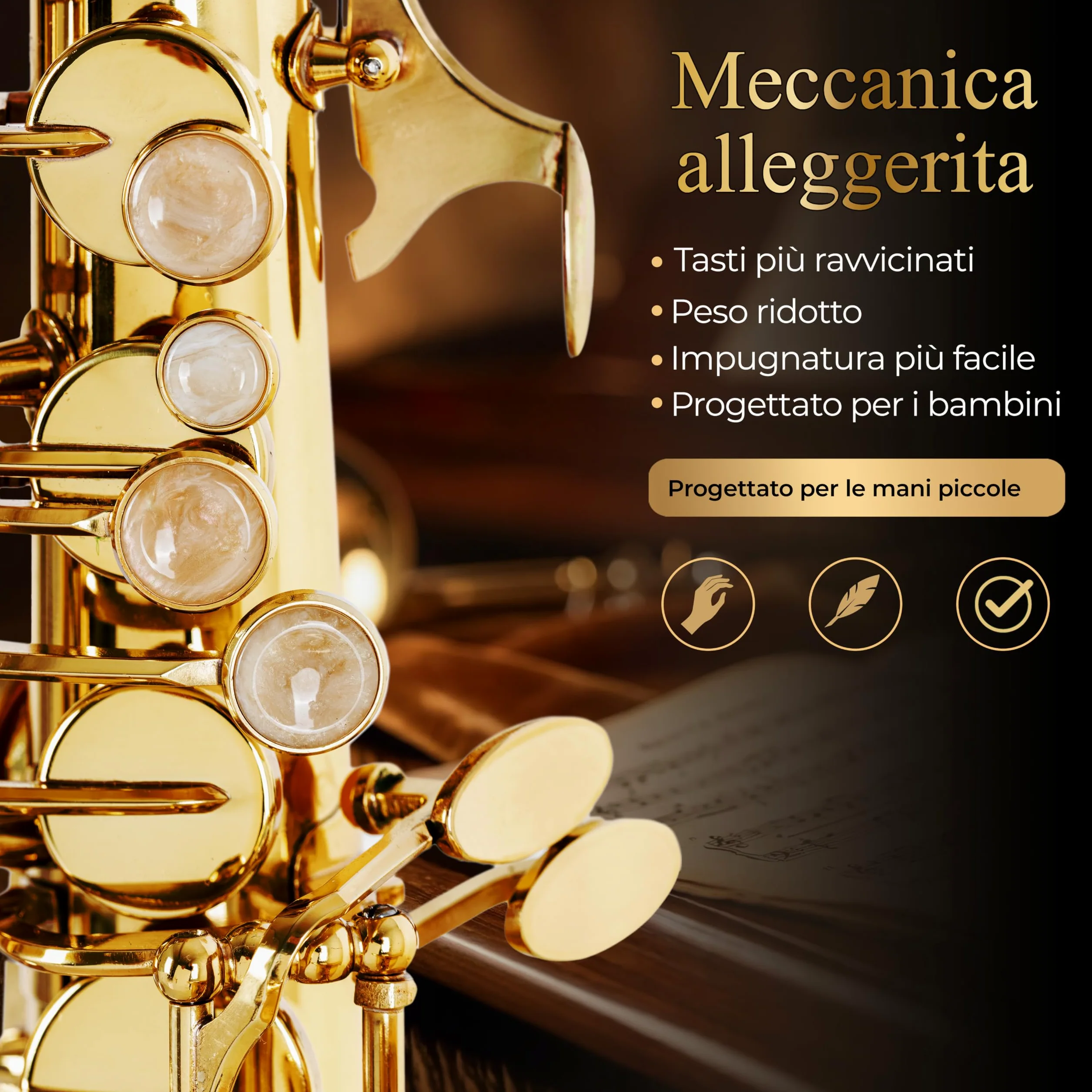 Classic Cantabile Youngstar AS-420 Sassofono Alto per Bambini, Generale | Meccanica ergonomica adatta ai bambini con chiavi ravvicinate, Privo di chiavi D#/E/F e meccanica del campanello, Peso: 1