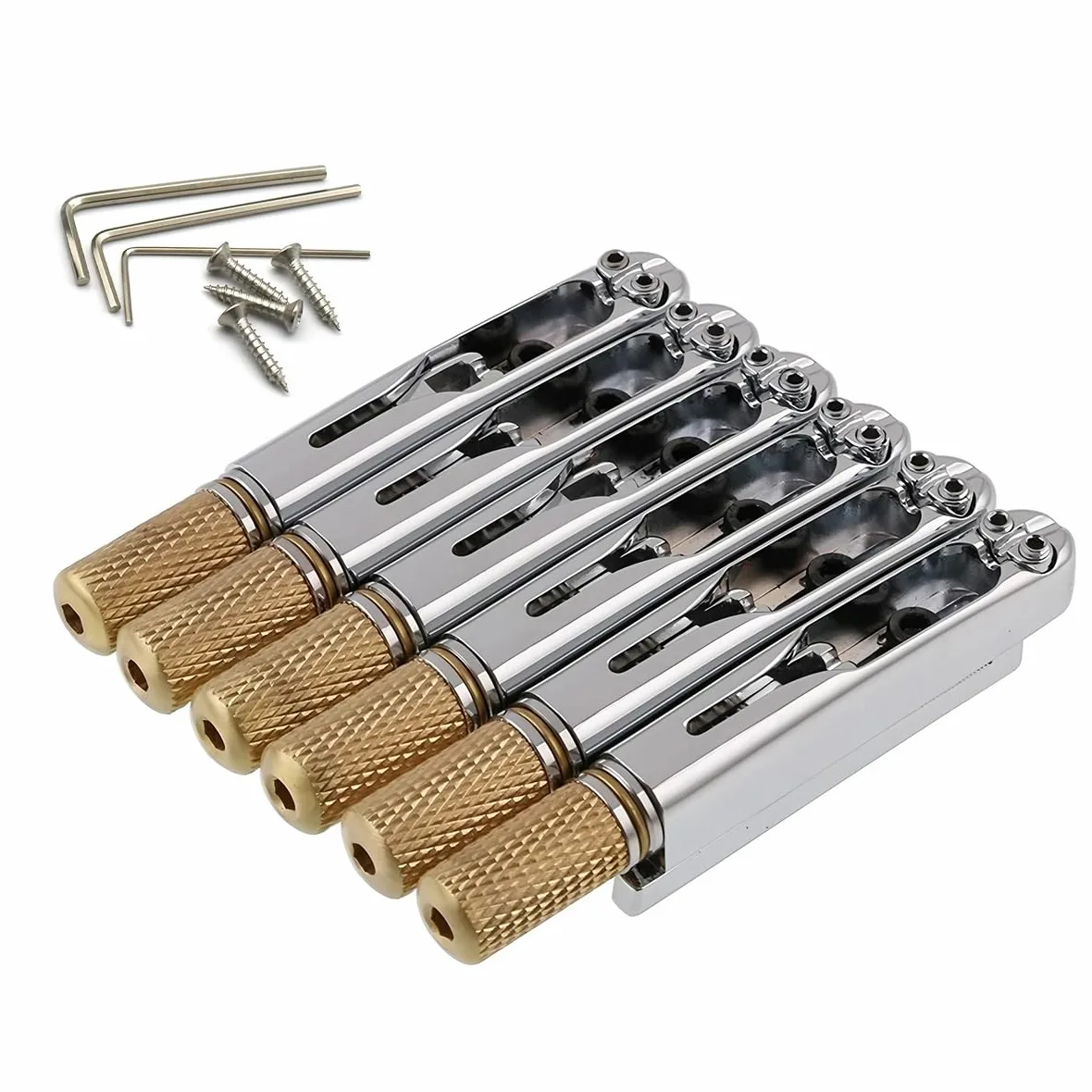 Grobo Cordiera Del Ponte Della Chitarra Elettrica Senza Testa a 6 Corde Da 10,5 Mm, Dispositivo Di Blocco Della Corda Fissa Per Chitarra, Argenteo