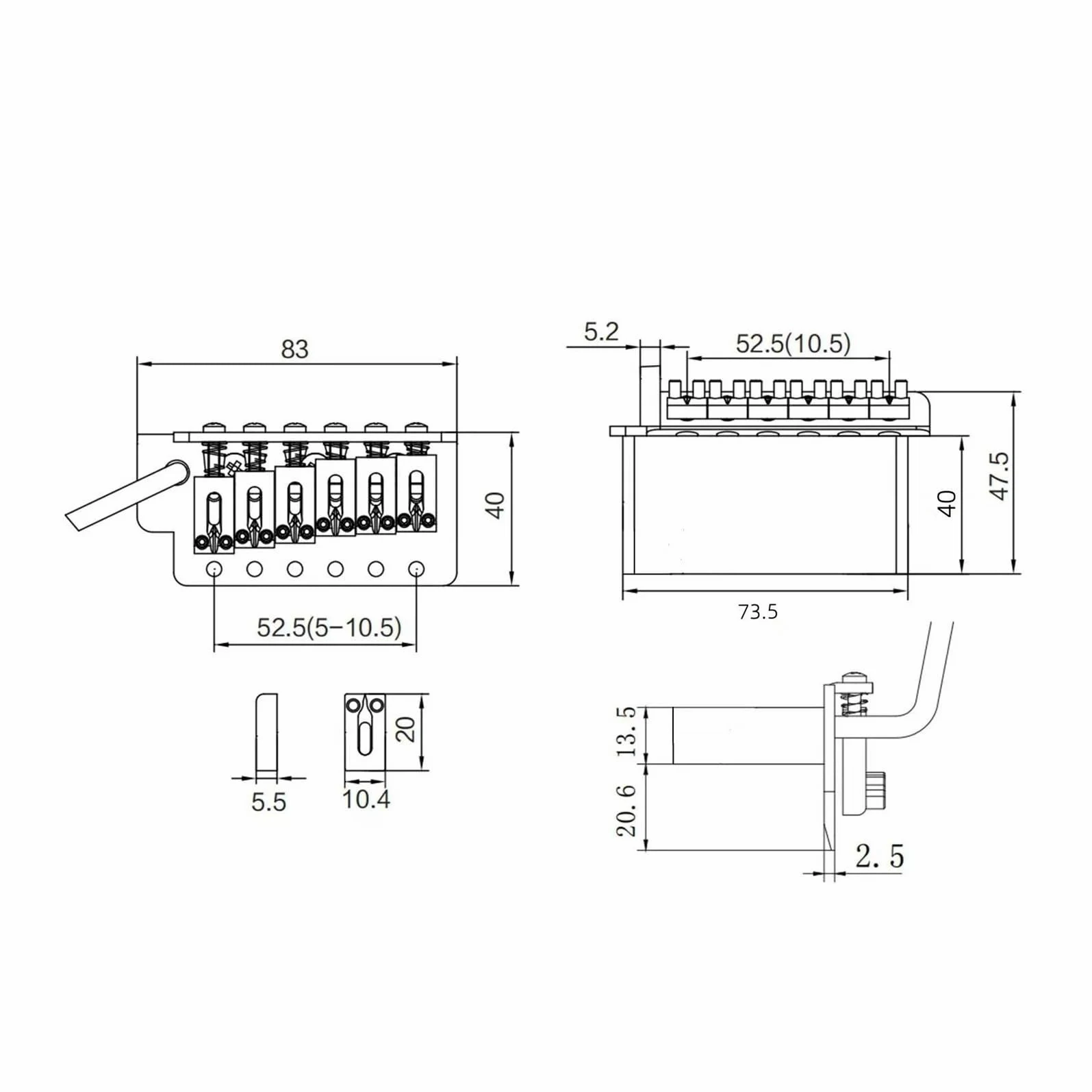 Ponte Tremolo Per Chitarra Elettrica Finitura Cromata Spaziatura Corde 10.5 Mm | Ponte per chitarra (6 viti)