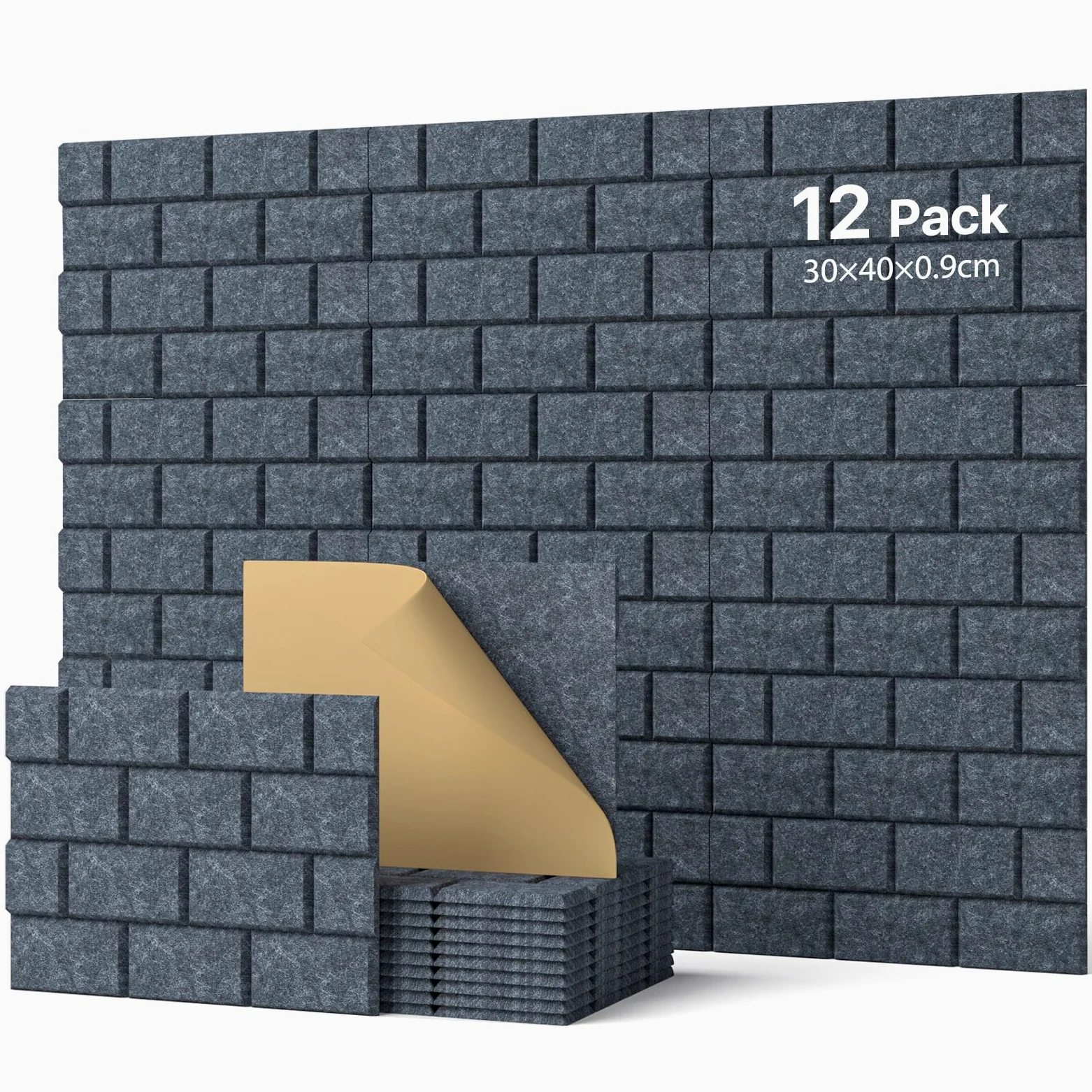 Soundsbay Pannelli acustici autoadesivi, 12 pezzi, isolamento acustico da parete, rettangolari, tipo mattone, pannelli acustici per trattamento acustico e decorazione da parete, 30 x 40 x 0,9 cm