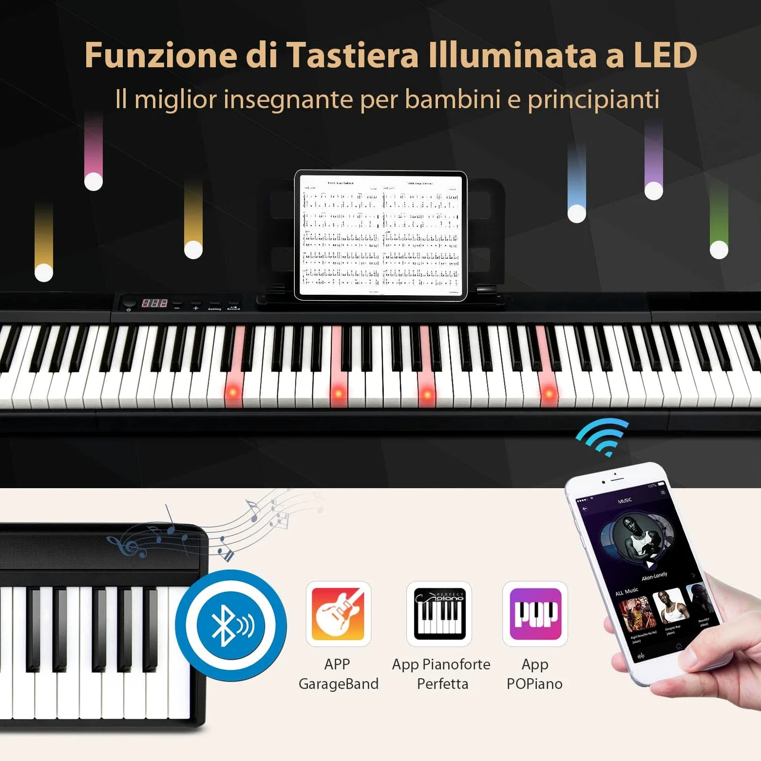 GYMAX Pianoforte Digitale a 88 Tasti, Tastiera a Grandezza Naturale, Pianoforte Elettrico Portatile con borsa, Ideale per Bambini e Adulti