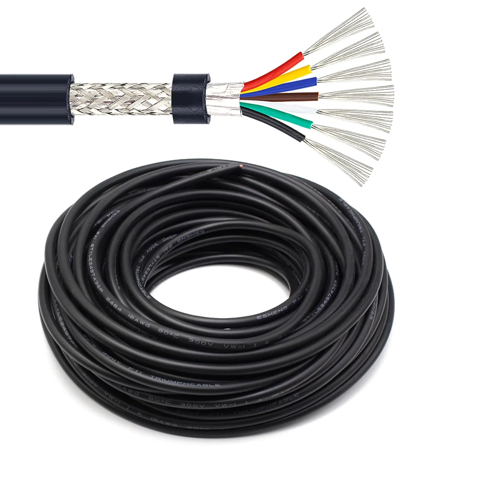 Cavo Schermato 26 AWG — 2–25 Conduttori, Doppia Schermatura (lamina + Treccia), 32/65/100 Ft, 300 V / 80 °C — Per Dati, Audio E Alimentazione(6C,100ft)