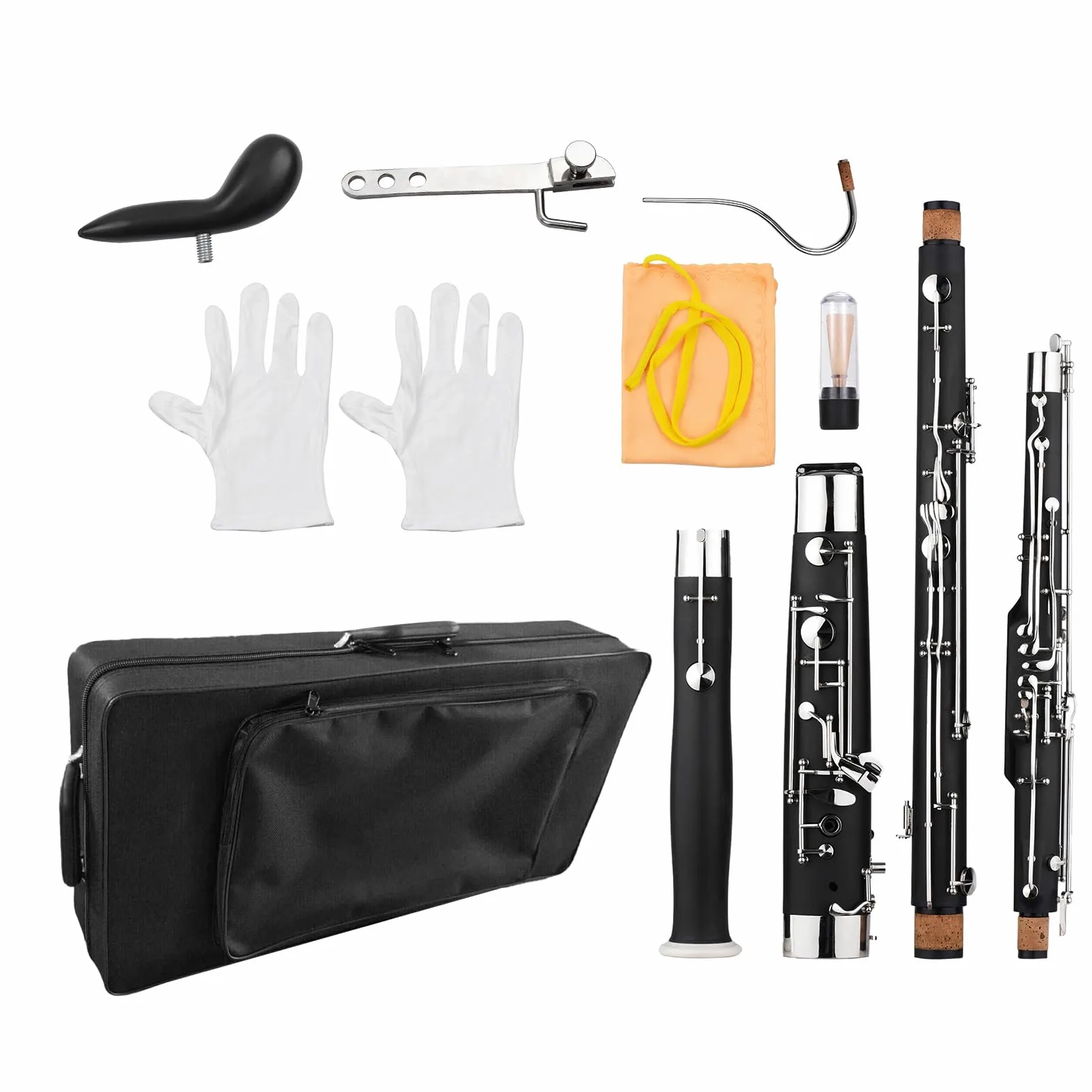 fagotto nero,KOCAN Professionale C Key Fagotto Strumento a fiato Corpo in legno sintetico Cupronickel Chiavi placcate in argento e nichelate con guanti Reed Panno per la pulizia Custodia per il traspo