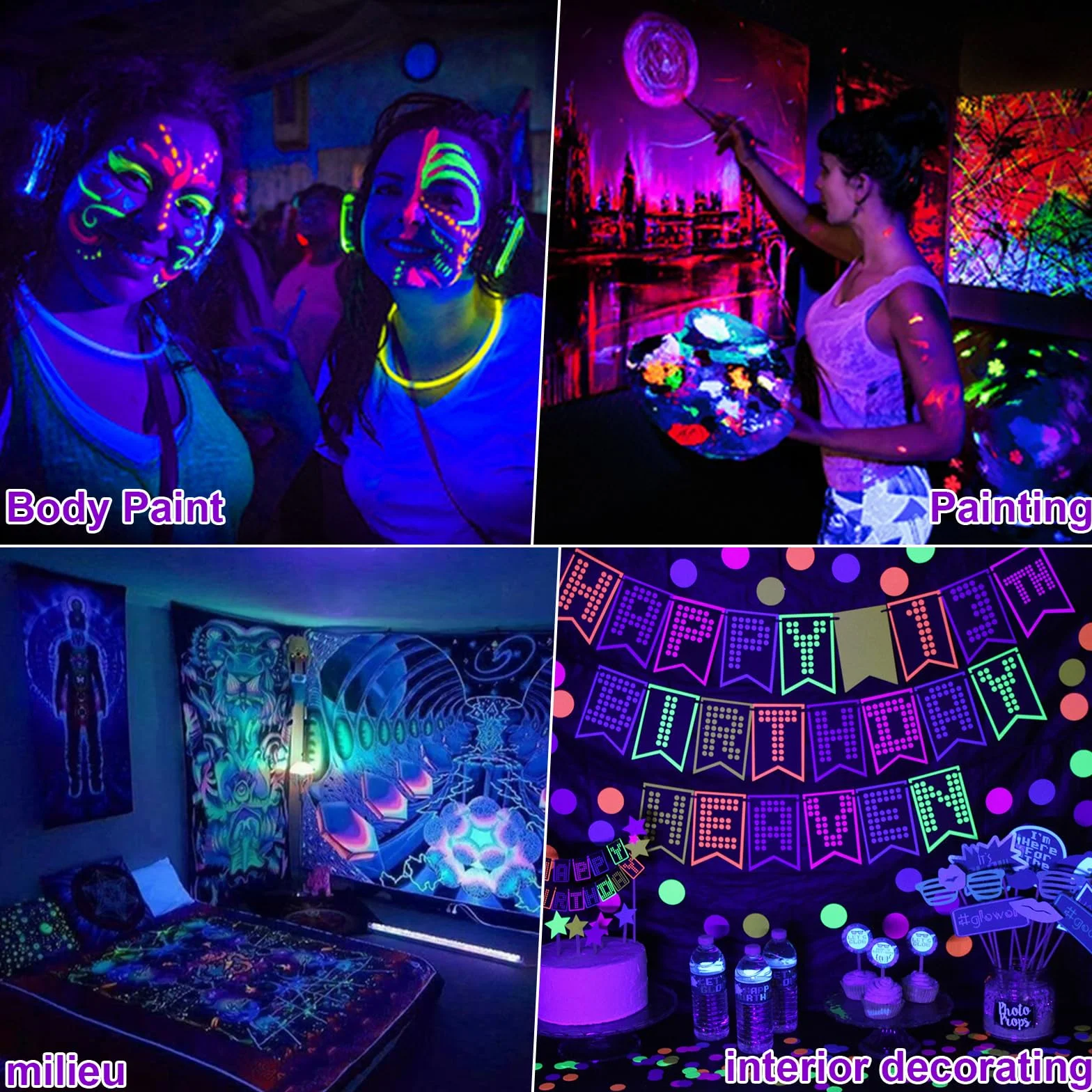 CREATESTAR Luce Nera UV 100W, Faretto Con Spina, 395-405nm LED Impermeabile IP66 Ultravioletta per Festa, Bar, Fluorescente, Halloween, Acquario (2 Pezzi)