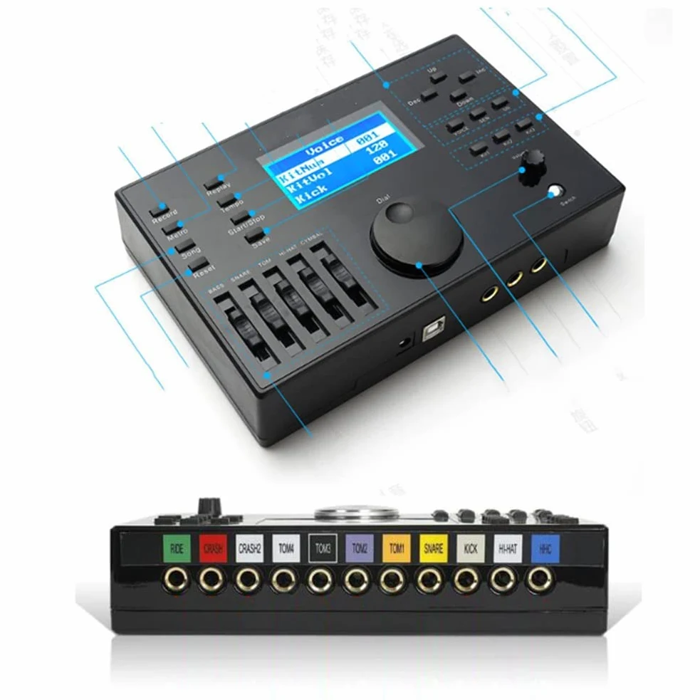 Batteria elettrica, percussioni elettroniche Professionali 5 Tamburi 4 Piatti Mesh Drum Pad con Sgabello per Batteria, Bacchette Cuffie e Cavo Audio Inclusi