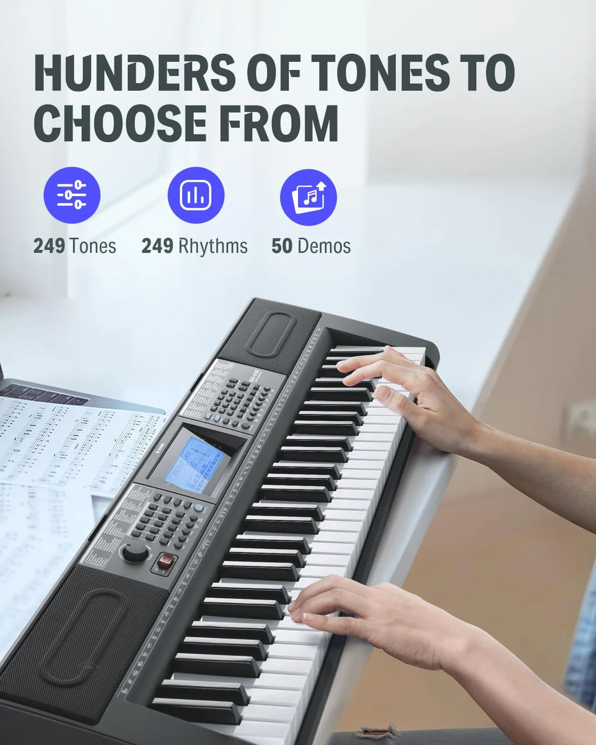 Donner Tastiera pianoforte, tastiera per pianoforte a 61 tasti per principianti/professionisti, pianoforte elettrico con microfono e applicazione pianoforte, supporta MP3/USB MIDI/microfono