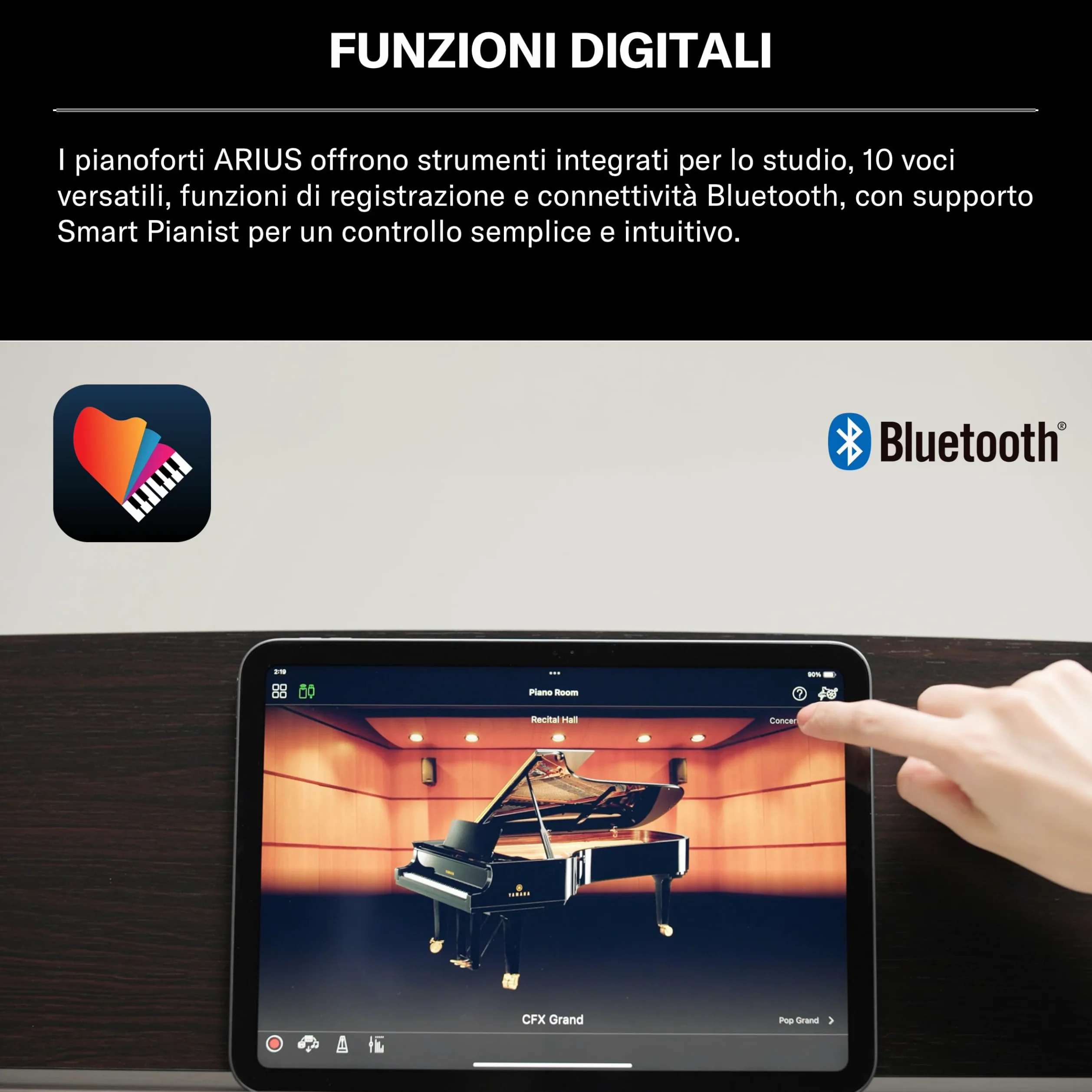 YAMAHA YDP-146 Pianoforte Digitale – 88 Tasti Pesati GHS, Suono CFX Concert Grand, Speaker Stereo 8W, Bluetooth, 3 Pedali, Ideale per Casa e Principianti – Bianco