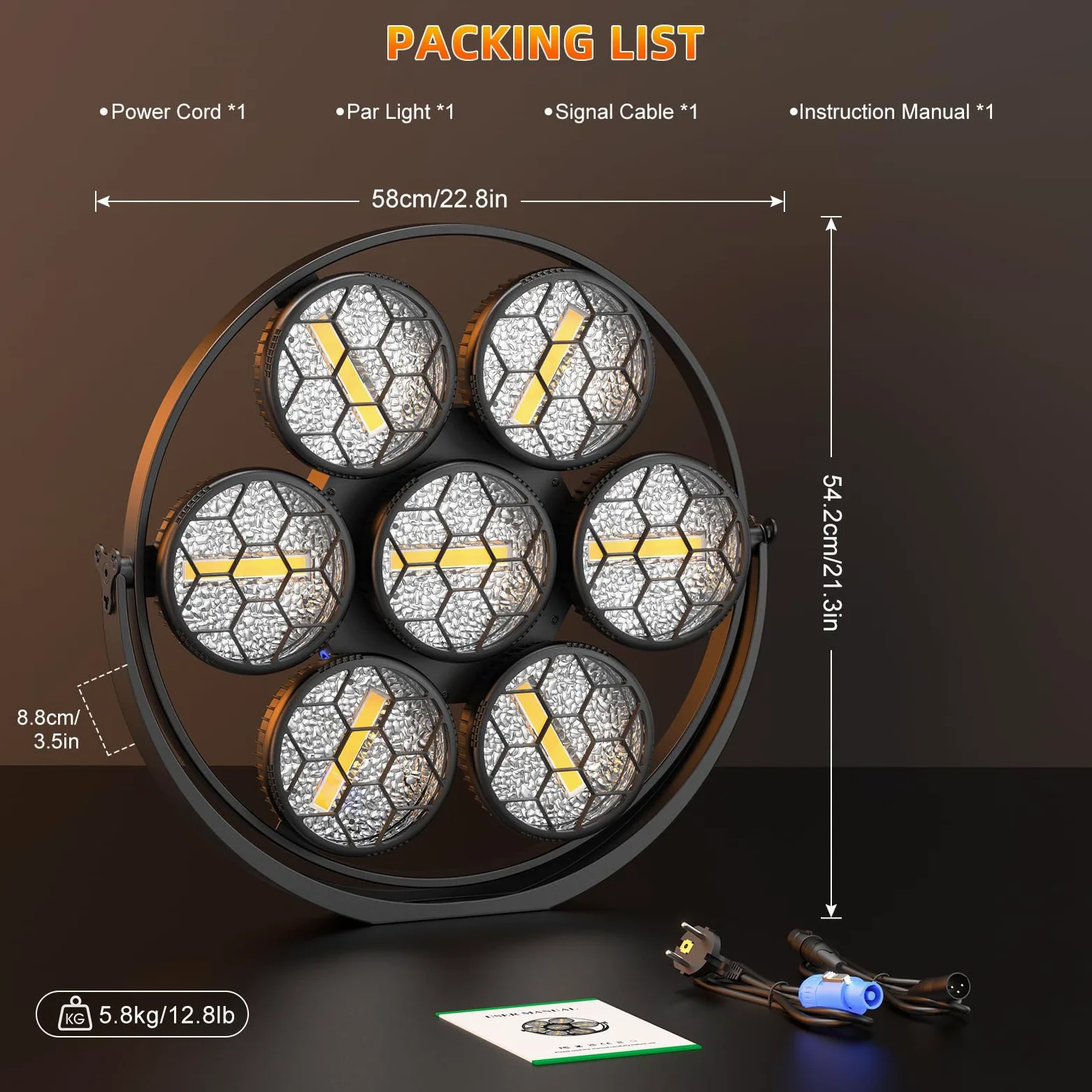 350W Par LED Scenico Lineare Vintage,7 LEDs COB Luce Calda + 189 LEDs RGB,Proiettore Luci da Palco Controllo DMX512,Illuminazione Discoteca per Feste Bar DJ Matrimonio Concerti Halloween Natale,2PCS
