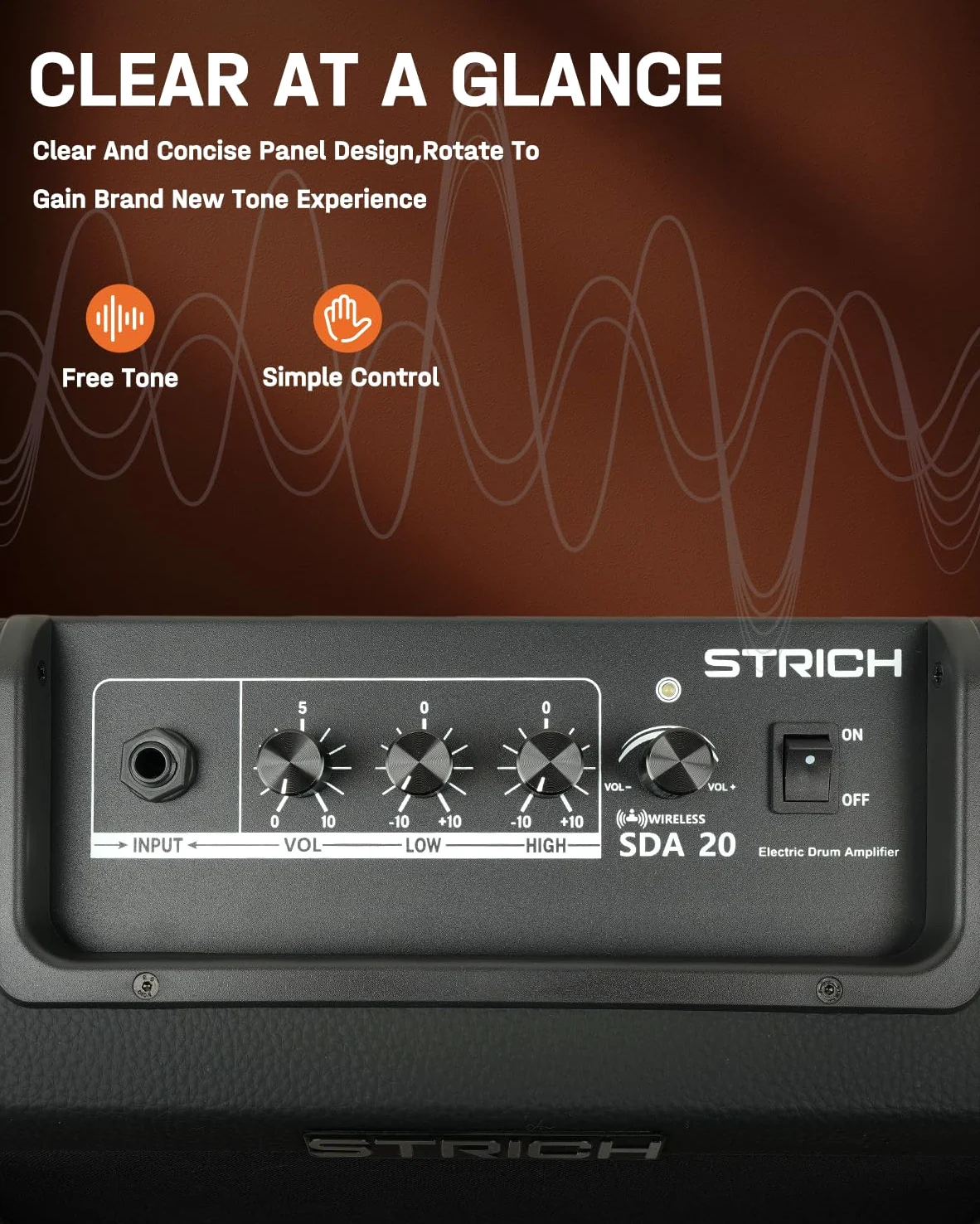 STRICH Amplificatore elettronico per batteria da 20 W, amplificatore per batteria wireless, altoparlante portatile per batteria e tastiere elettroniche, amplificatore compatto per casa, studio e