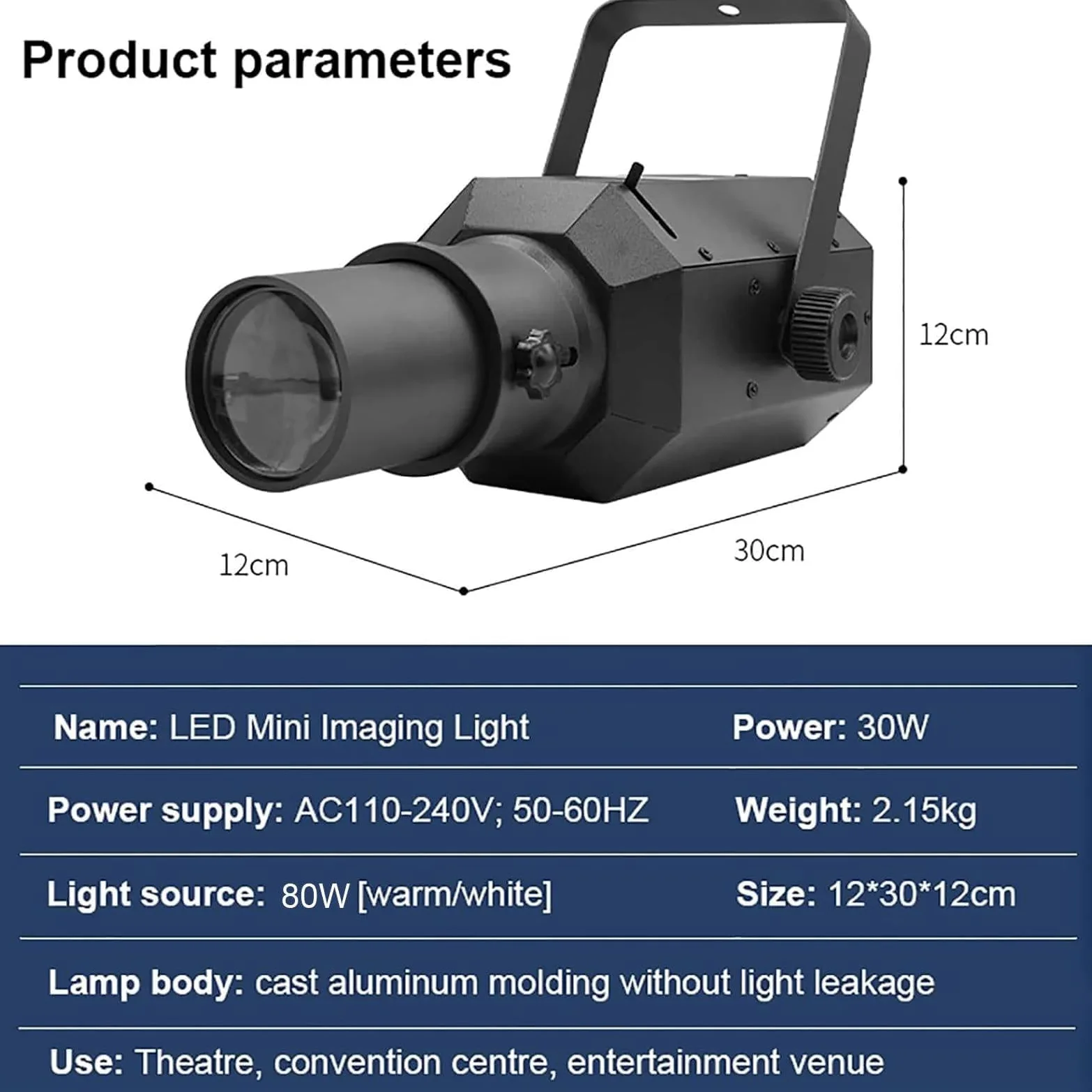 Luce per immagini a LED, faretto da palcoscenico, luce di tracciamento per studio di danza da 30 W/60 W, apertura/nitidezza regolabili, per luce di tracciamento di personaggi, cantanti, presentatori
