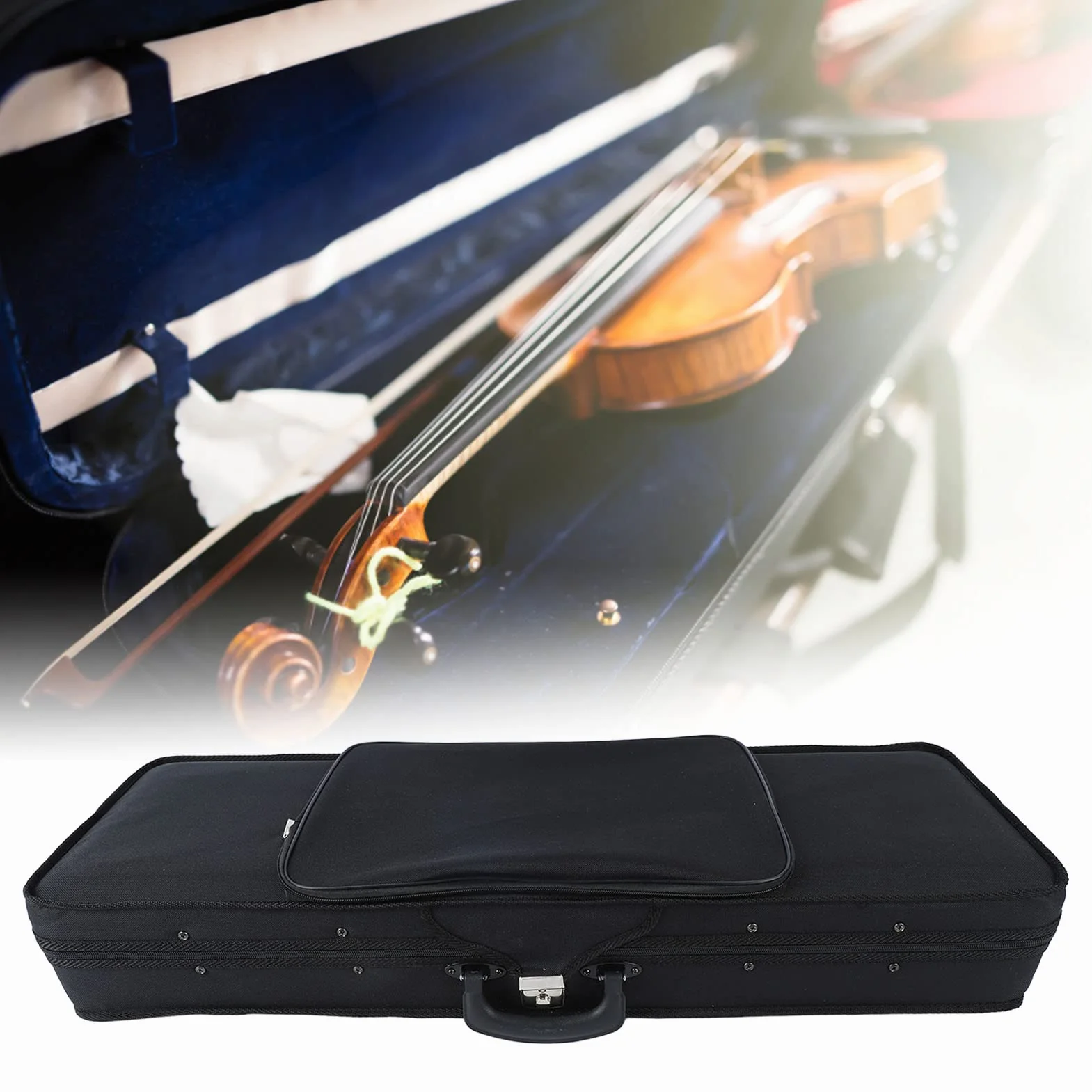 Custodia per violino portatile, forma oblunga resistente all'usura, fodera in cotone impermeabile, custodia per violino 4/4 in tessuto Oxford nero per riporre strumenti musicali