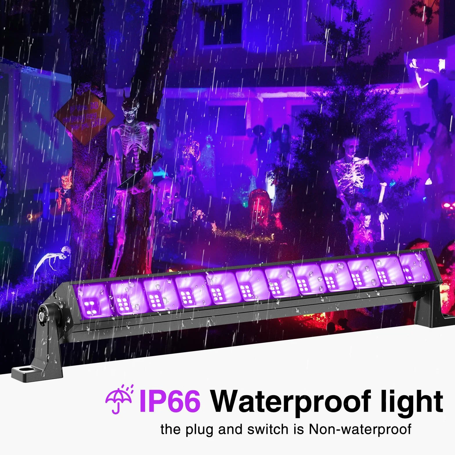 Onforu 27W LED Schwarzlicht, UV Bar Schwarzlichtlampe mit Stecker, IP66 Wasserdicht UV Strahler Außen, Fluoreszenz Schwarzlicht Strahler mit 60 LEDs, UV Licht Röhre mit Schalter für Party, Deko