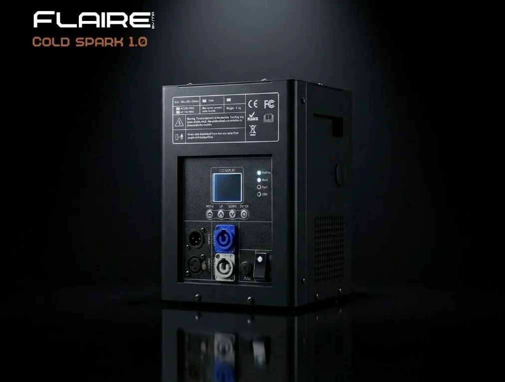 Macchina a scintilla fredda 750 W | Macchina per effetti speciali | Fuochi d'artificio pirotecnici con telecomando DMX wireless e display LCD | 1 pezzo.