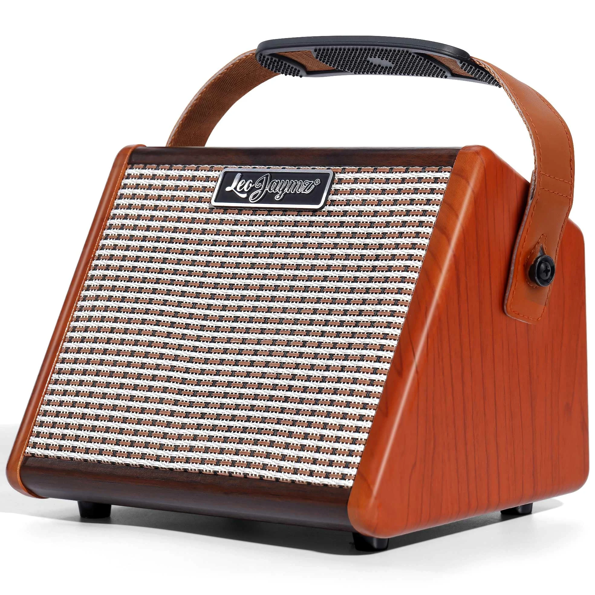 Leo Jaymz Amplificatore portatile per chitarra da 15 W con connessione BT, batteria ricaricabile, controllo del tono, jack per cuffie e personalizzazione del suono versatile per pratica e prestazioni