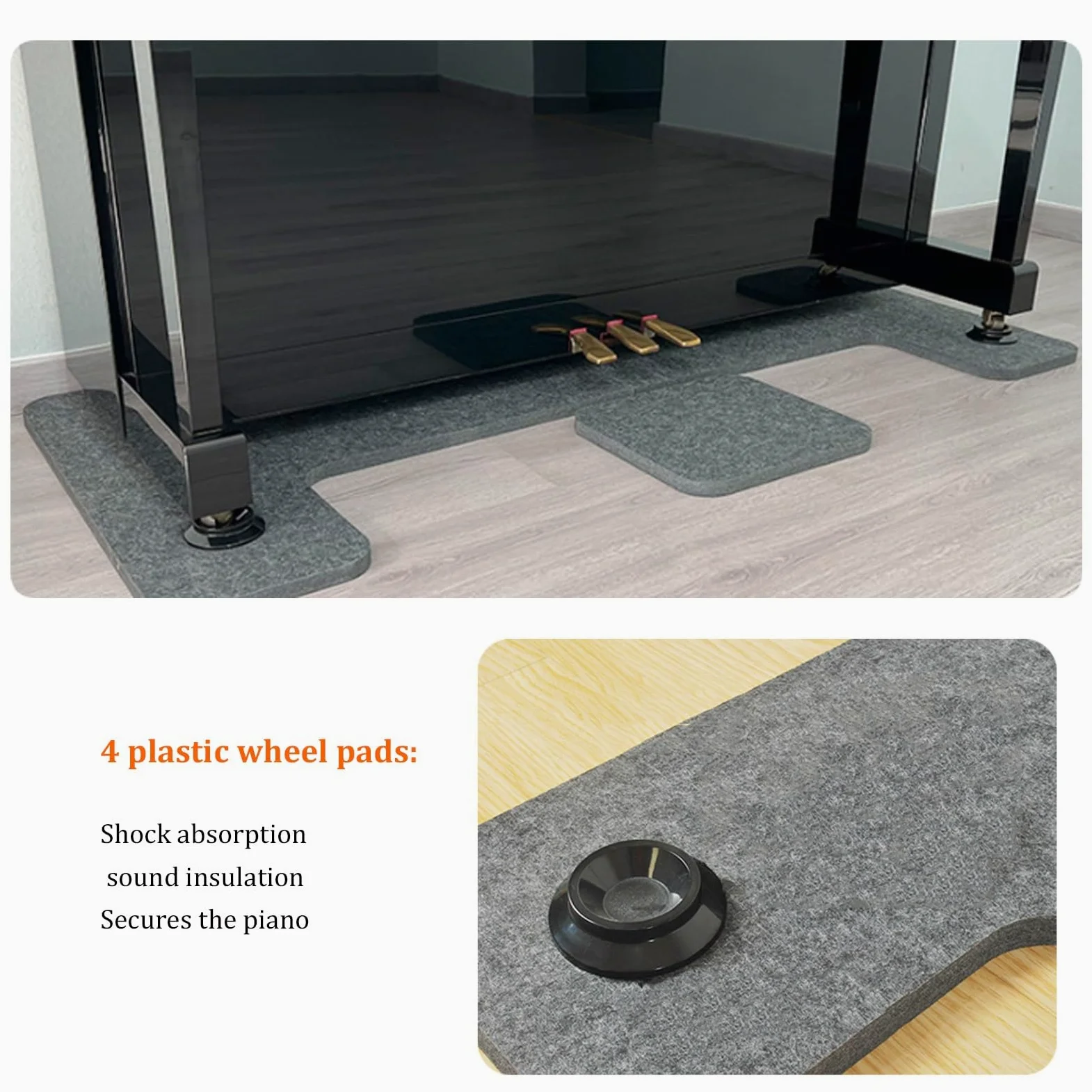 Tappeto fonoassorbente per pianoforte, set di tappetino e pannello posteriore per pianoforte verticale, kit di tappetini fonoassorbenti spessi con 4 piedini, coperte acustiche
