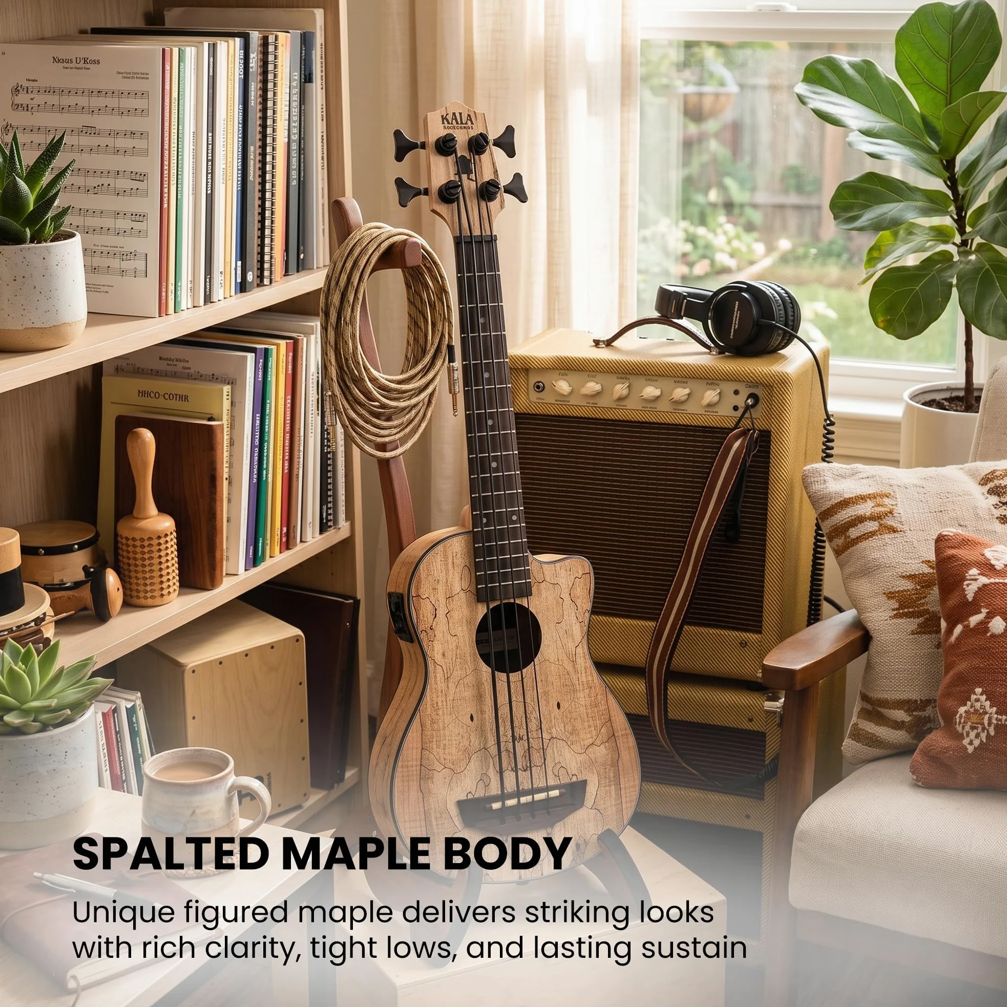 Kala UBASS-SP-MAPL-FS Ukulele Basso Elettrificato Amplificato Spalted Maple