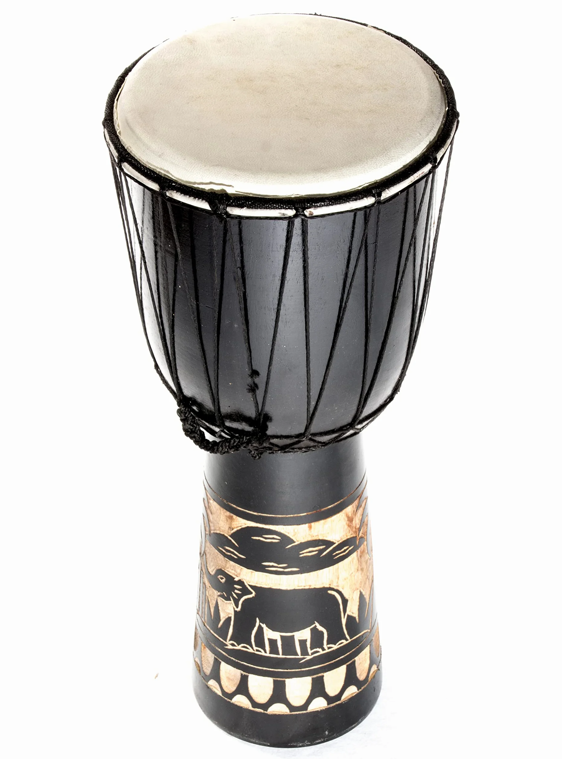 Grande 50 cm Djembe tamburo di legno Bongo pelle di capra elefante nero commercio equo e solidale