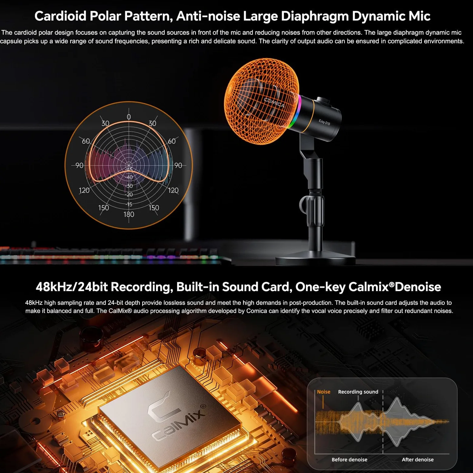 COMICA EJoy D10 D XLR USB Microfono Dinamico con Supporto da Tavolo per Giochi/Streaming Live/TikTok/Registrazione Podcast, con Luce RGB, Pulsante Mute per PC, Smartphone, Computer, Mac, Xbox, PS4/5
