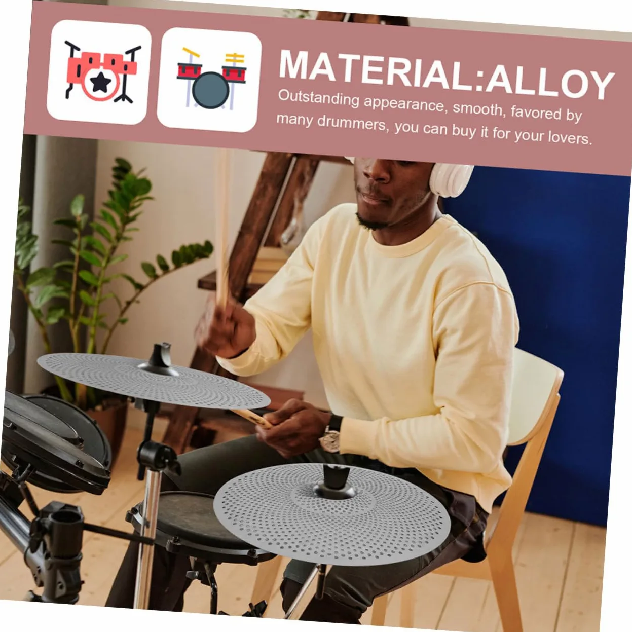 Set di 2 Piatti per Batteria Silenziosi in Lega Argento da 14 e 16 Pollici Riduzione del Rumore e Peso Leggero per Strumenti Musicali Acustici