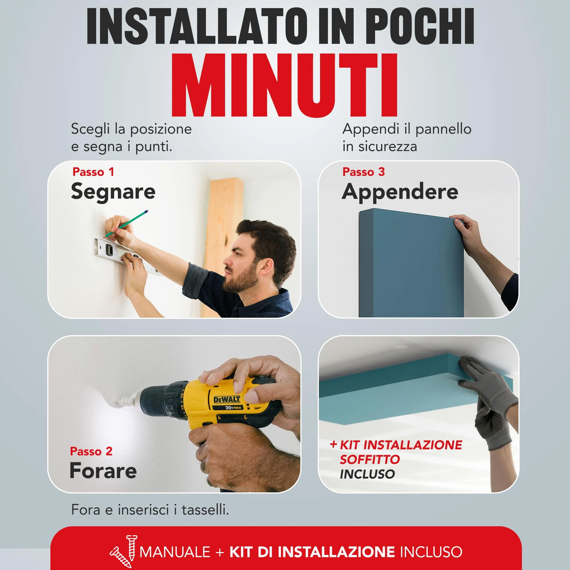 Addictive Sound Pannelli Fonoassorbenti Premium, pannello acustico qualità studio con lana acustica, Classe A di assorbimento, prodotto in UE, kit parete/soffitto, 100x50x11 cm, 8 kg, Nero