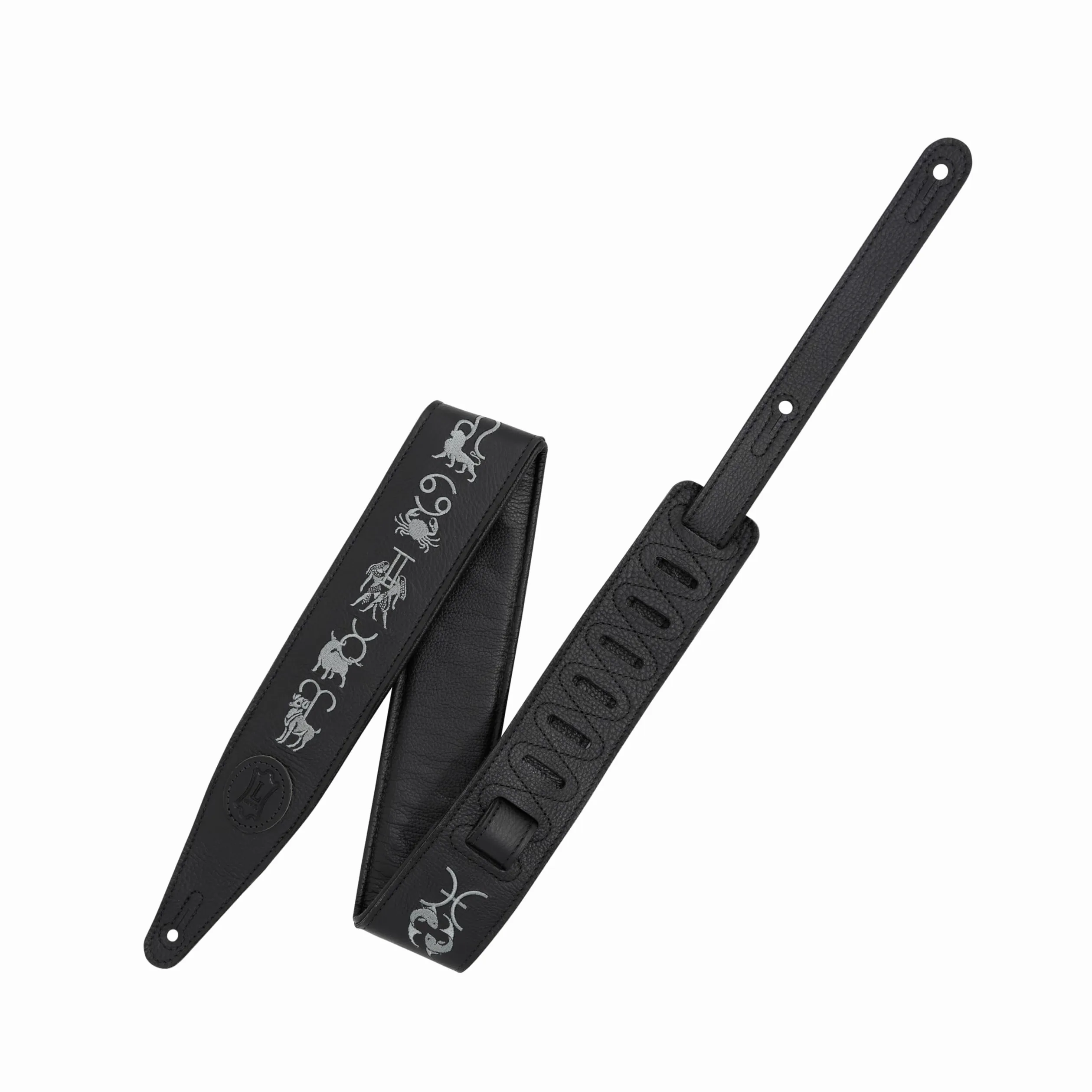 Levy's, MG317ZE-BLK Tracolla in Pelle Ricamata Zodiac Signs Black 2.5", Larghezza 2 1/2" (6.35 cm), Regolabile fino a 55" (139.7 cm), Colore Black