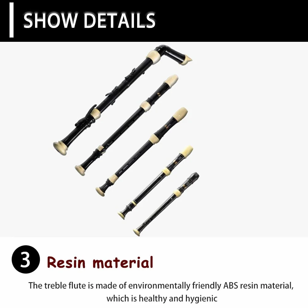 Set di flauto dolce professionale, 8 fori, stile barocco, strumento a fiato a 3 sezioni con custodia, bastone per la pulizia e cordino per prestazioni della band