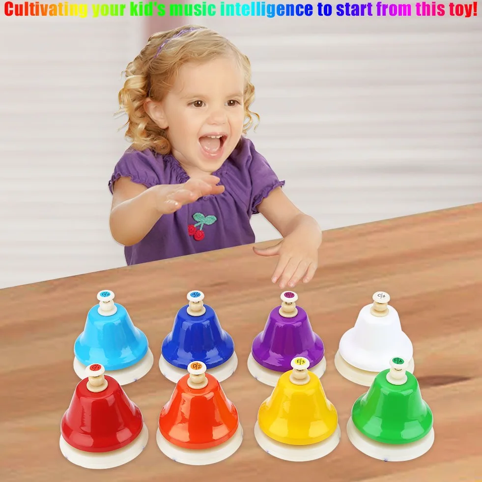 Alomejor Hand Bells Set 8 Note Diatonic Bells per Bambini Strumento Musicale a Percussione Giocattolo