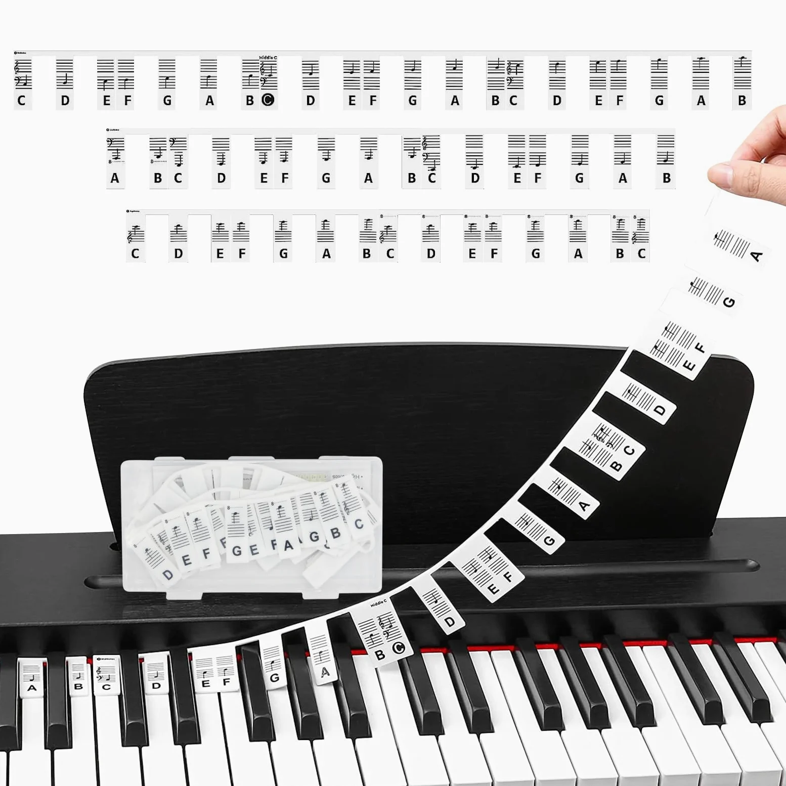 Etichette in silicone per pianoforte, note musicali per pianoforte, istruzioni (lingua italiana non garantita), accessori per pianoforte per 88 tasti di dimensioni intere, tasti per pianoforte per