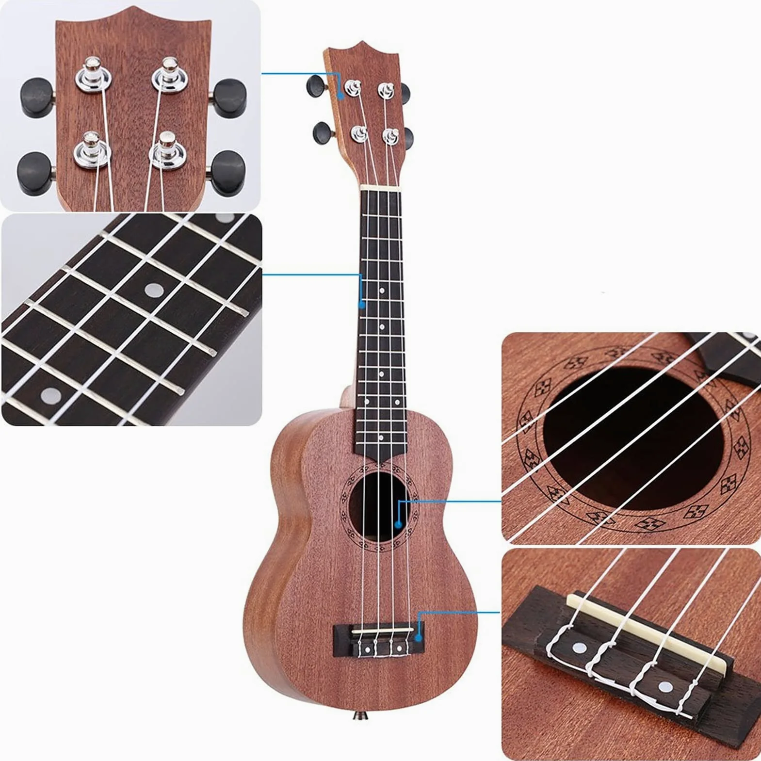 Studente Ukelele 21 "Acoustic Ukulele Sapele 15 Piedi 4 Corde Ukulele Musicale Strumento A Corde Ukulele Hawaiano