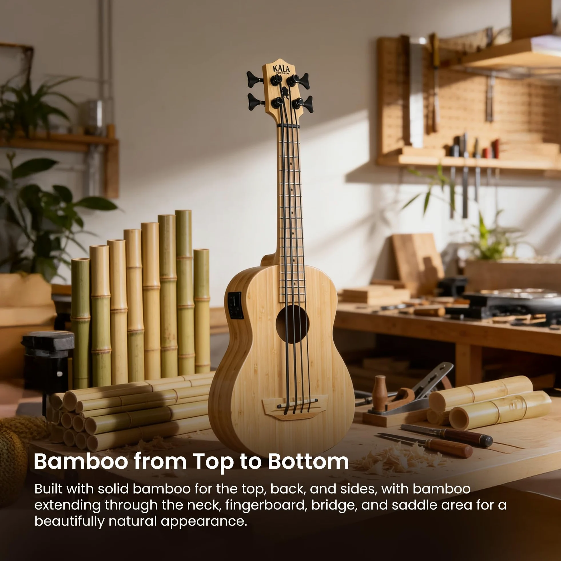 Kala UBASS-BMB-FS Ukulele Basso Elettrificato Amplificato Bamboo con Borsa