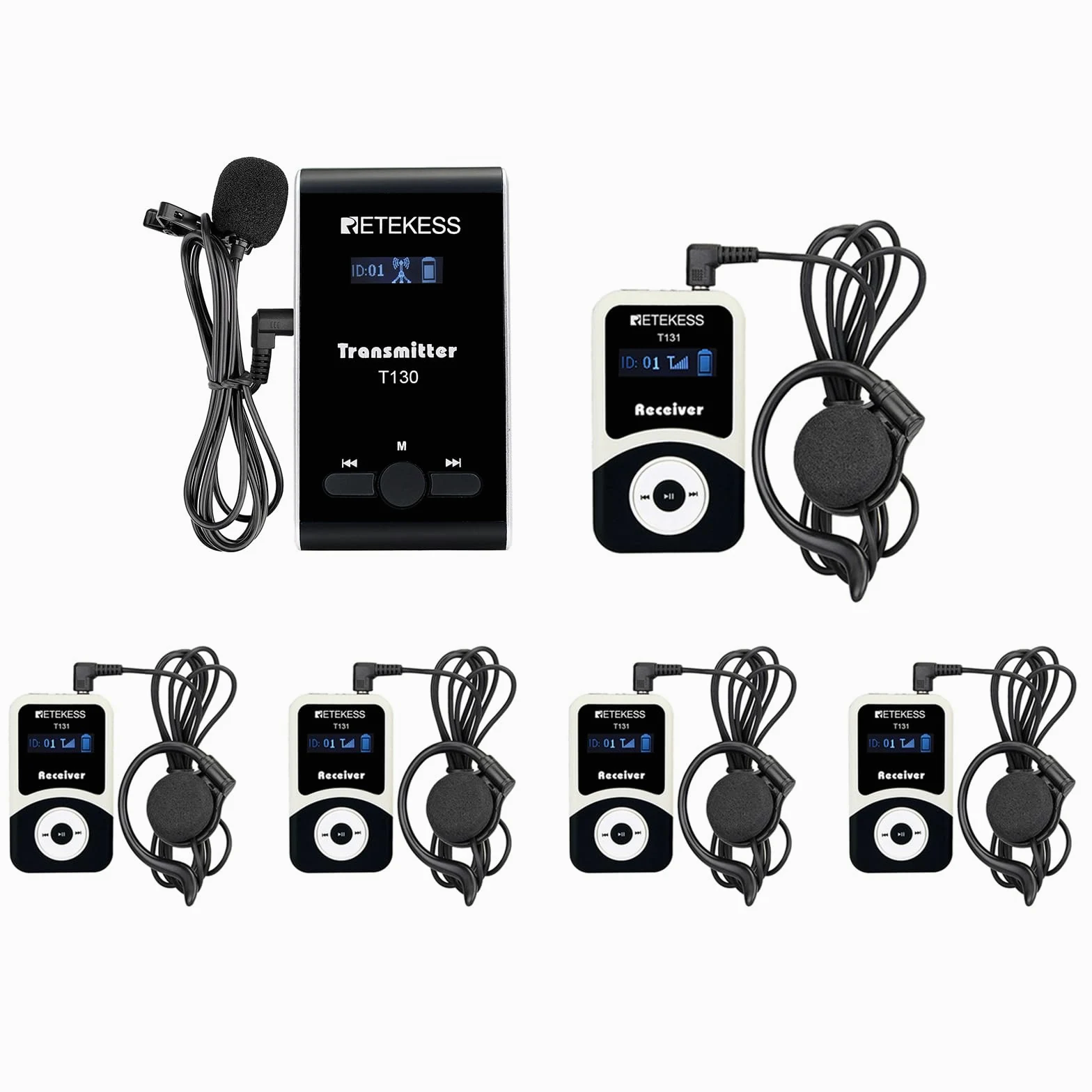 Retekess T130-T131 Sistema di Guide Turistiche, Set di Guide Turistiche con Cuffie, Wireless Tour Guide System, PLL Tecnologia, 60 M, Adatto per tour a piedi della città