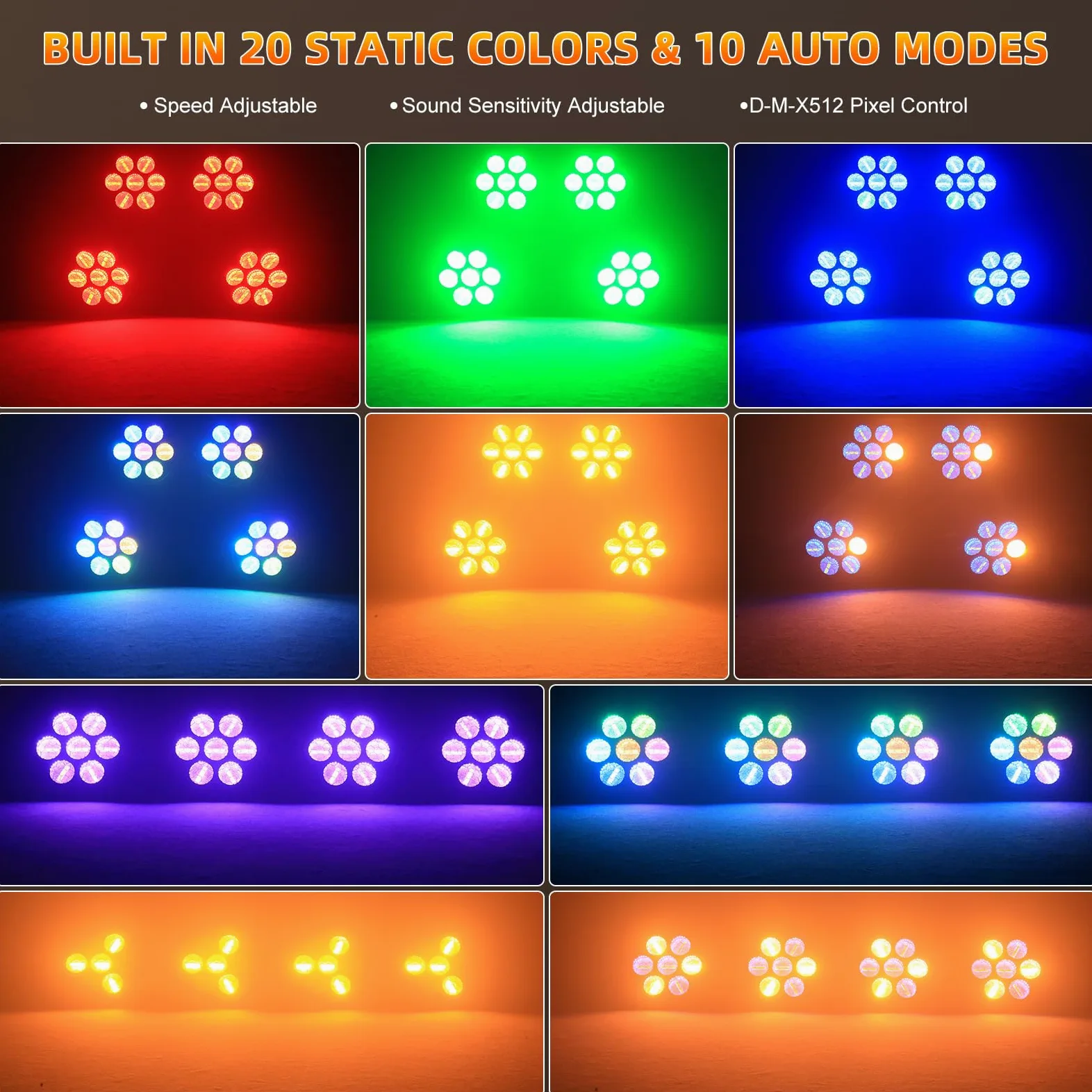 350W Par LED Scenico Lineare Vintage,7 LEDs COB Luce Calda + 189 LEDs RGB,Proiettore Luci da Palco Controllo DMX512,Illuminazione Discoteca per Feste Bar DJ Matrimonio Concerti Halloween Natale,2PCS