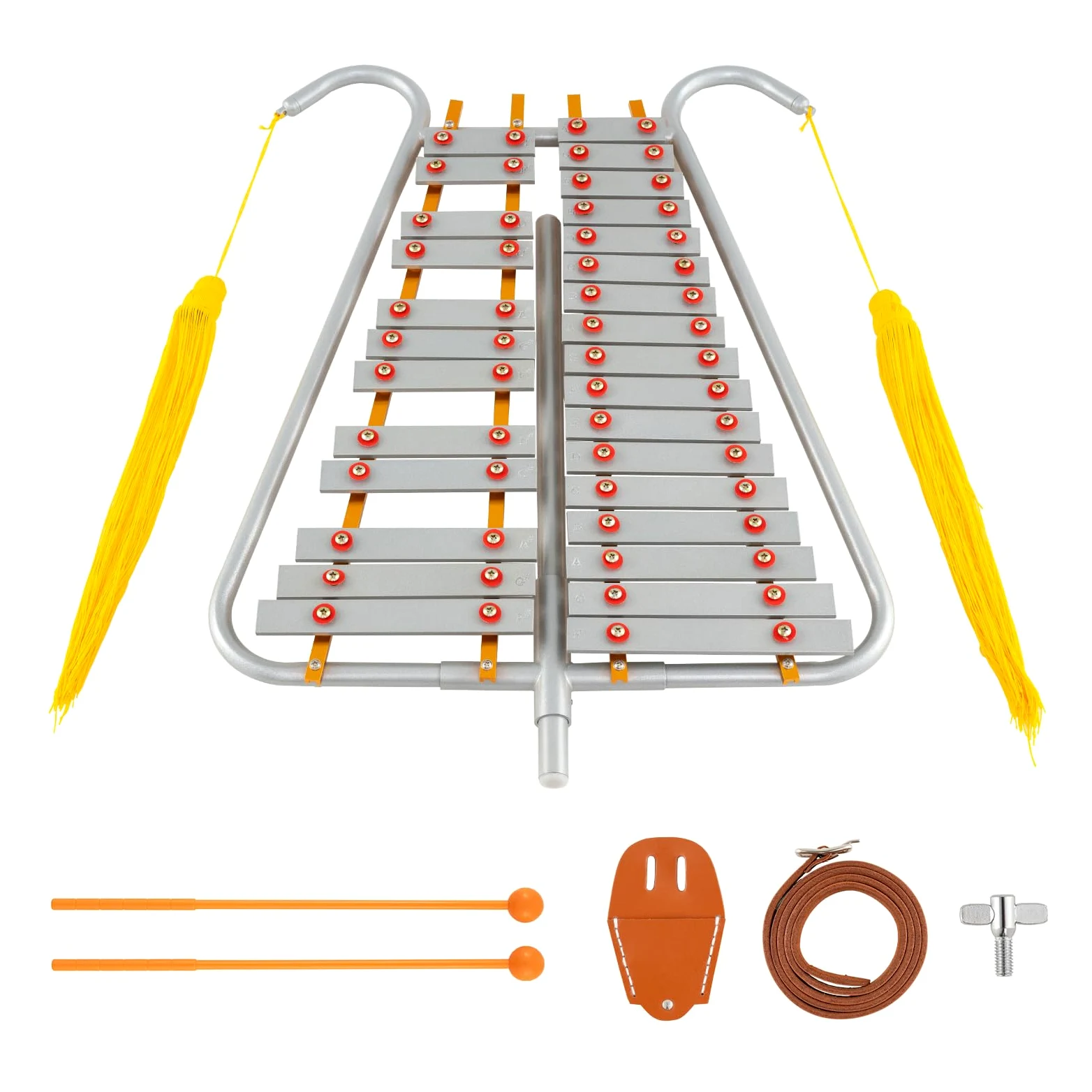 COSTWAY Glockenspiel a 29 Note, Xilofono da Marcia in Alluminio con Maniglia Regolabile, 2 Bacchette e Cinture, Set Strumento a Percussione Portabile per Adulti e Principianti