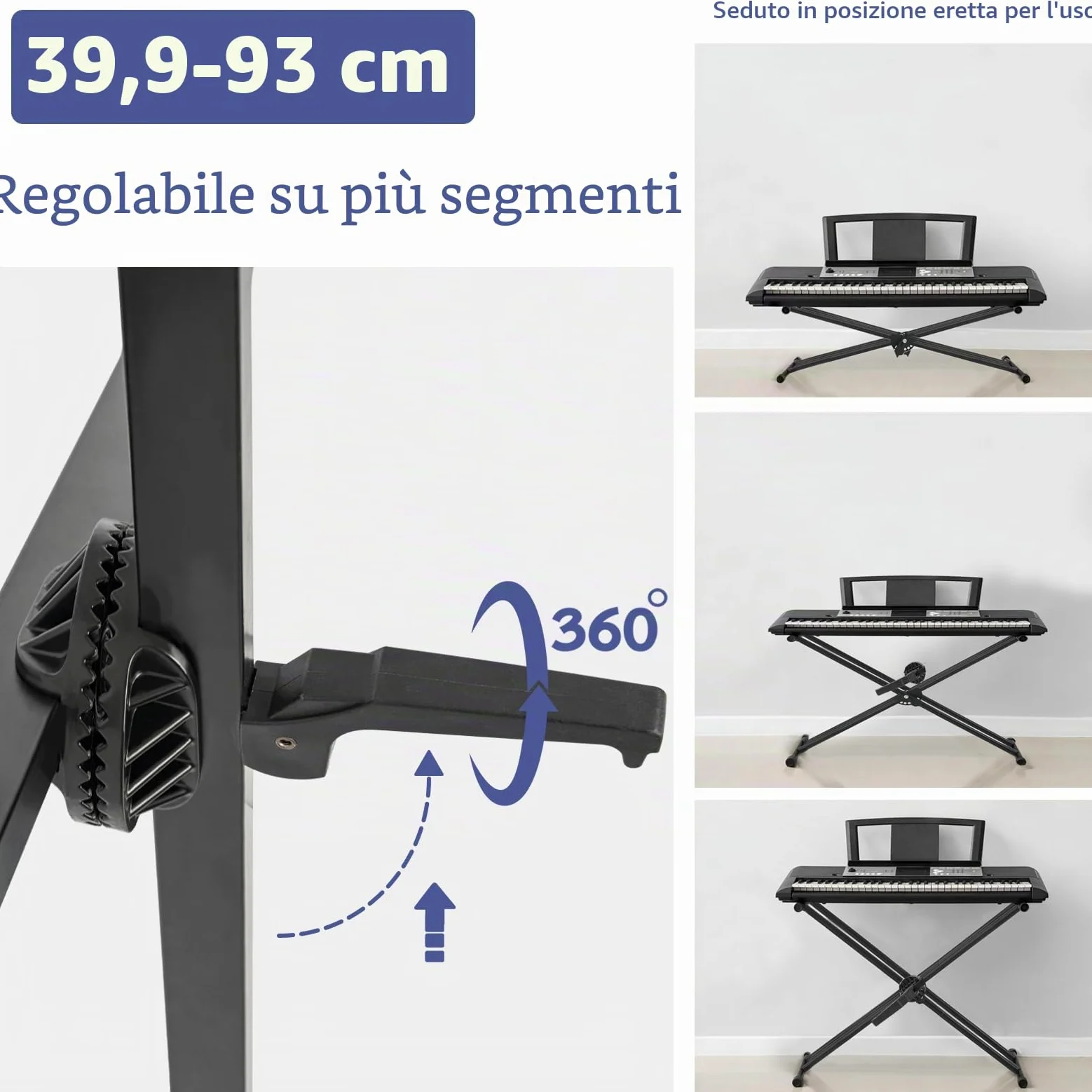 AKOZLIN Keyboardständer X-Style, regolabile in altezza 23,6-39 pollici | Meccanismo a rilascio rapido, cinghie di serratura, pieghevole, nero