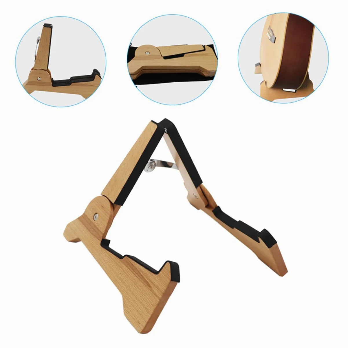 Kisangel Supporto per Basso e Violino in Legno Design Pieghevole e Smontabile, Stand per Palco e Negozio di Strumenti Musicali