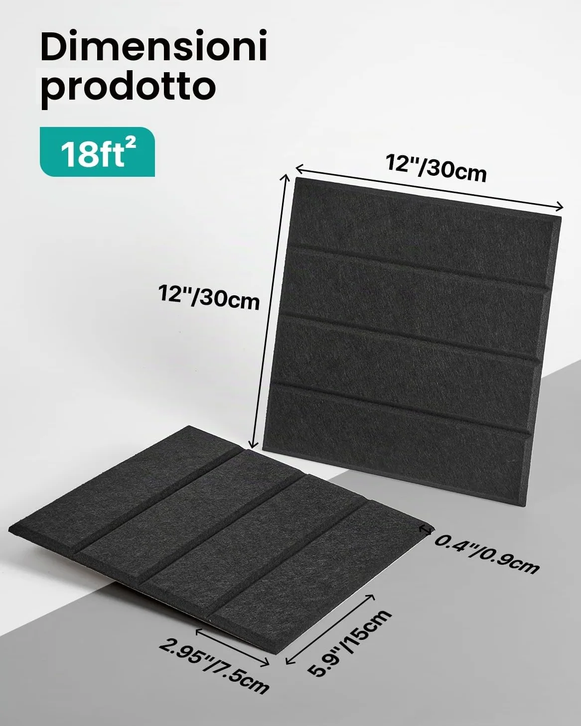 Soundsbay Pannelli Fonoassorbenti Autoadesivi 18 Pezzi Nero 30x30x0.9cm | Poliestere per isolamento acustico, per un efficace trattamento un design elegante delle, Pannello fonoassorbente