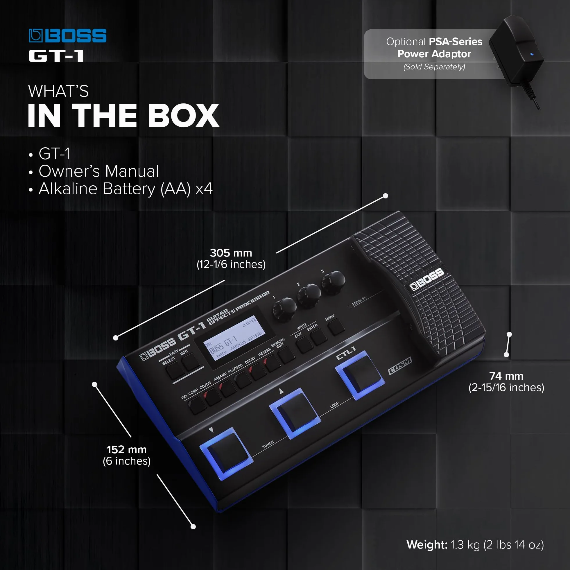 BOSS GT-1 processore di effetti compatto per chitarra | Ampia selezione di amplificatori ed effetti | Controllo degli effetti in tempo reale | Funzioni Easy Select e Easy Edit | BOSS Tone Central