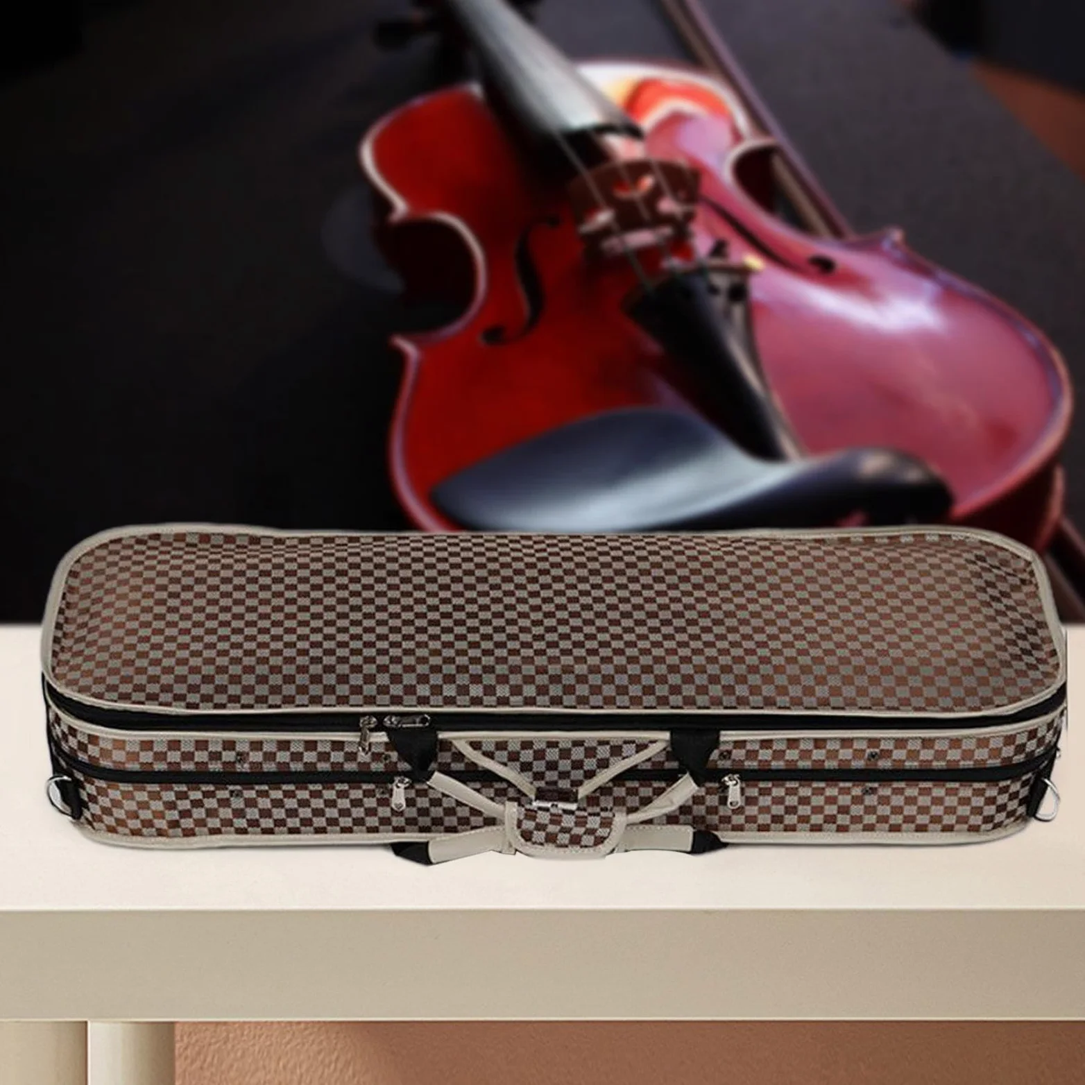 Custodia rigida per violino Custodia rigida per violino Custodia per strumenti musicali portatile per principianti, griglie bianche
