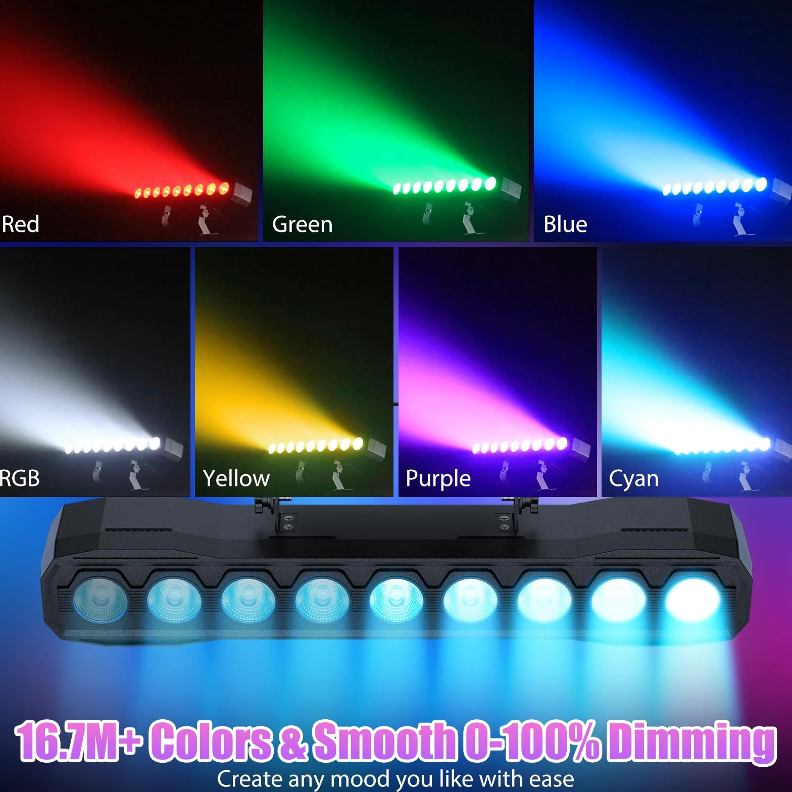 Barra Luminosa LED 60W Wallwasher Illuminazione di Scena Effetti, 9 RGBW LED con Telecomando Luce di Partito Angolo del Fascio 35° Stroboscopio DMX512 per Matrimoni Esterni Discoteca Natale DJ 2PCS