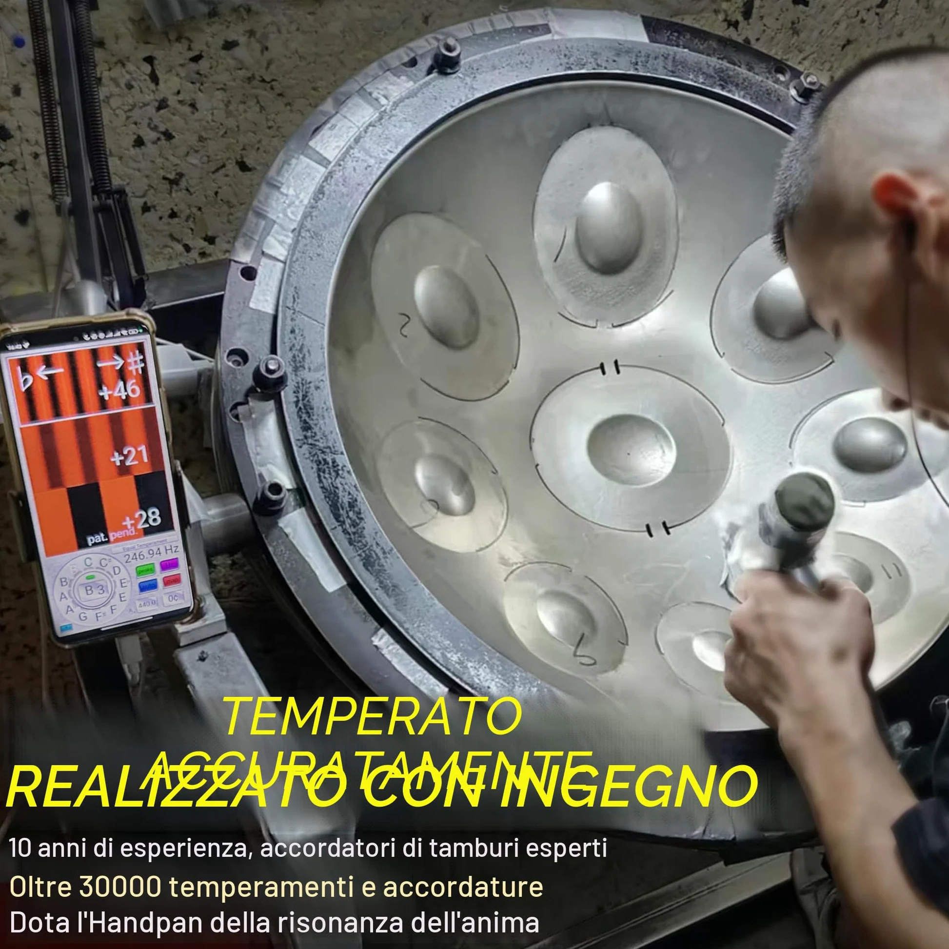 Handpan 440 HZ Avanzato, Hand Pan 12 Note 22 Pollici, Tamburo-Acciaio in D Minore, Tamburo a Mano con Borsa per Trasporto e Supporto, Steel Drum per Sound Healing, Meditazione, Argento